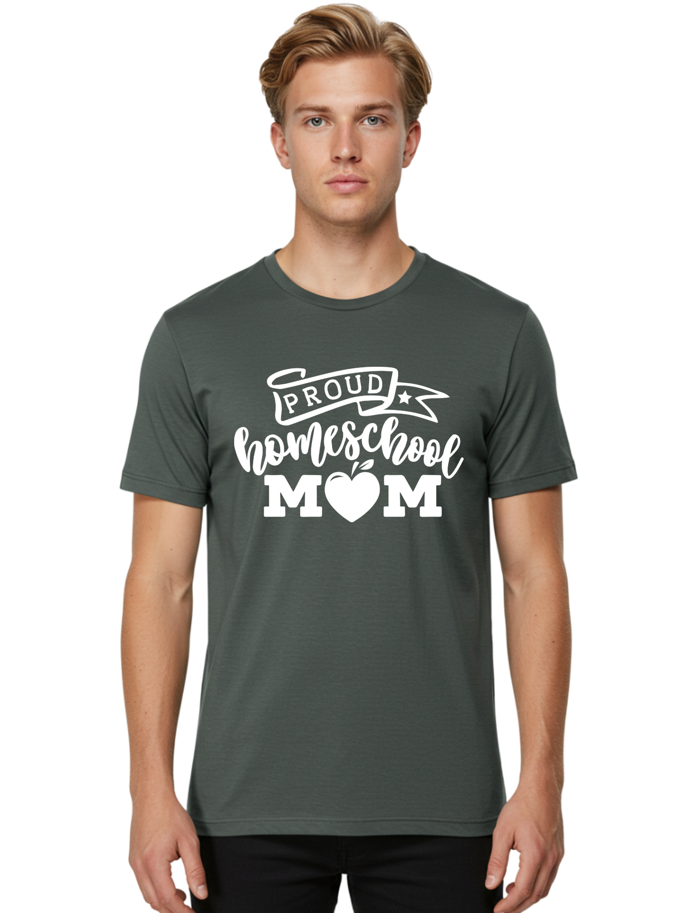 Proud-Homeschool-Mom-1 Men'S Graphic Tee, 100% Cotton, Comfortable Casual Summer Wear, Machine Washable, Homeschool Mom Graphic, Proud Parent, Apple Heart Symbol, Education, Parenting, Inspirational Quote, Homeschooling, Motherhood, Aab421