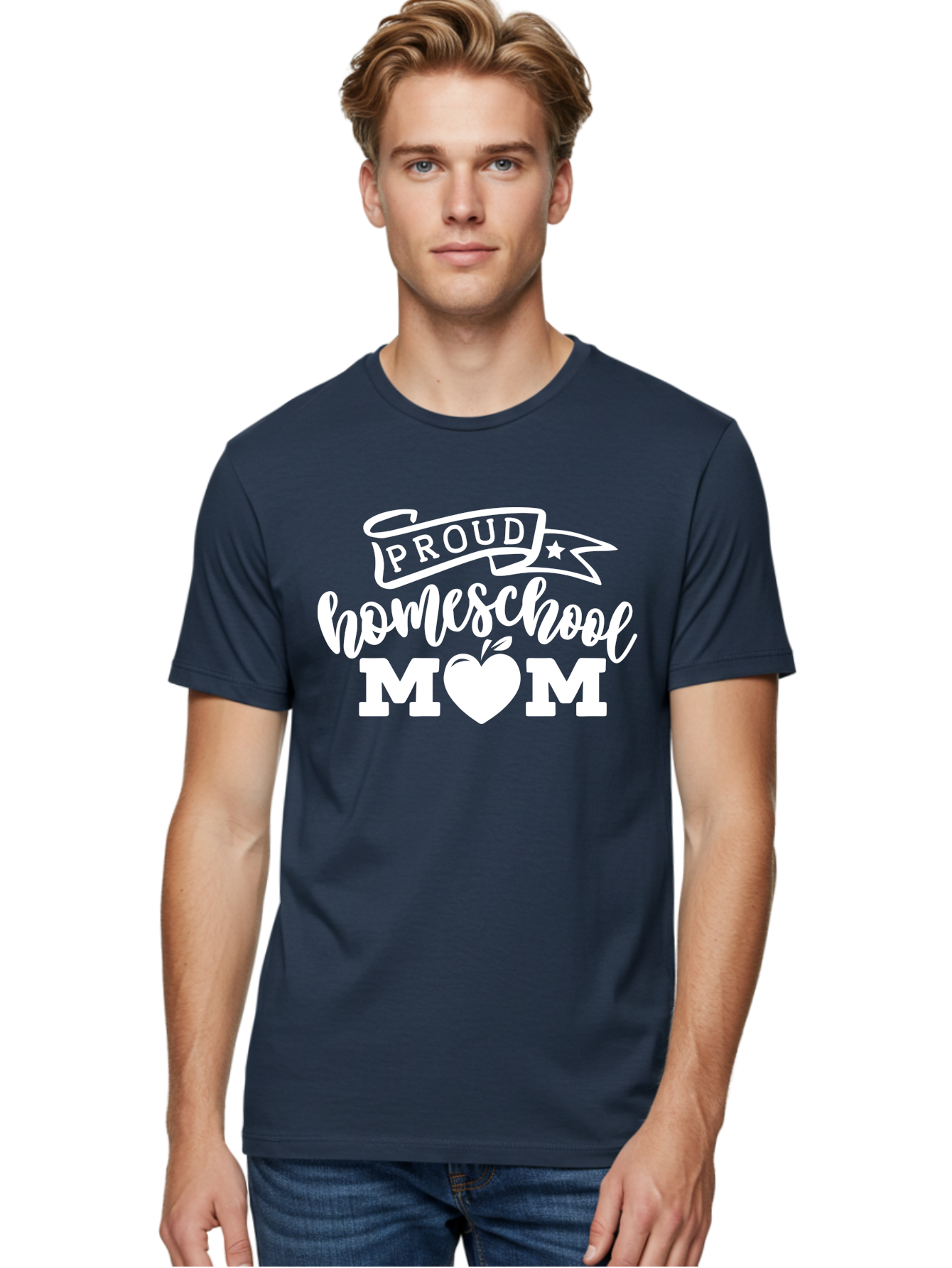 Proud-Homeschool-Mom-1 Men'S Graphic Tee, 100% Cotton, Comfortable Casual Summer Wear, Machine Washable, Homeschool Mom Graphic, Proud Parent, Apple Heart Symbol, Education, Parenting, Inspirational Quote, Homeschooling, Motherhood, Aab421