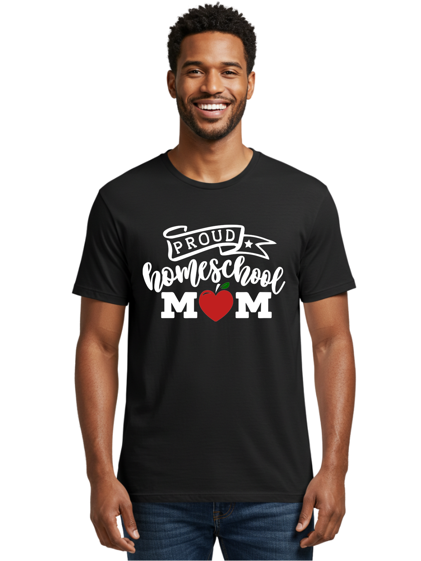Proud-Homeschool-Mom-2 Men'S Graphic Tee, 100% Cotton, Comfortable Casual Summer Wear, Machine Washable, Homeschool Mom, Proud Parent, Apple Symbol, Homeschooling, Parenting, Education, Love For Learning, Red Apple Aab422