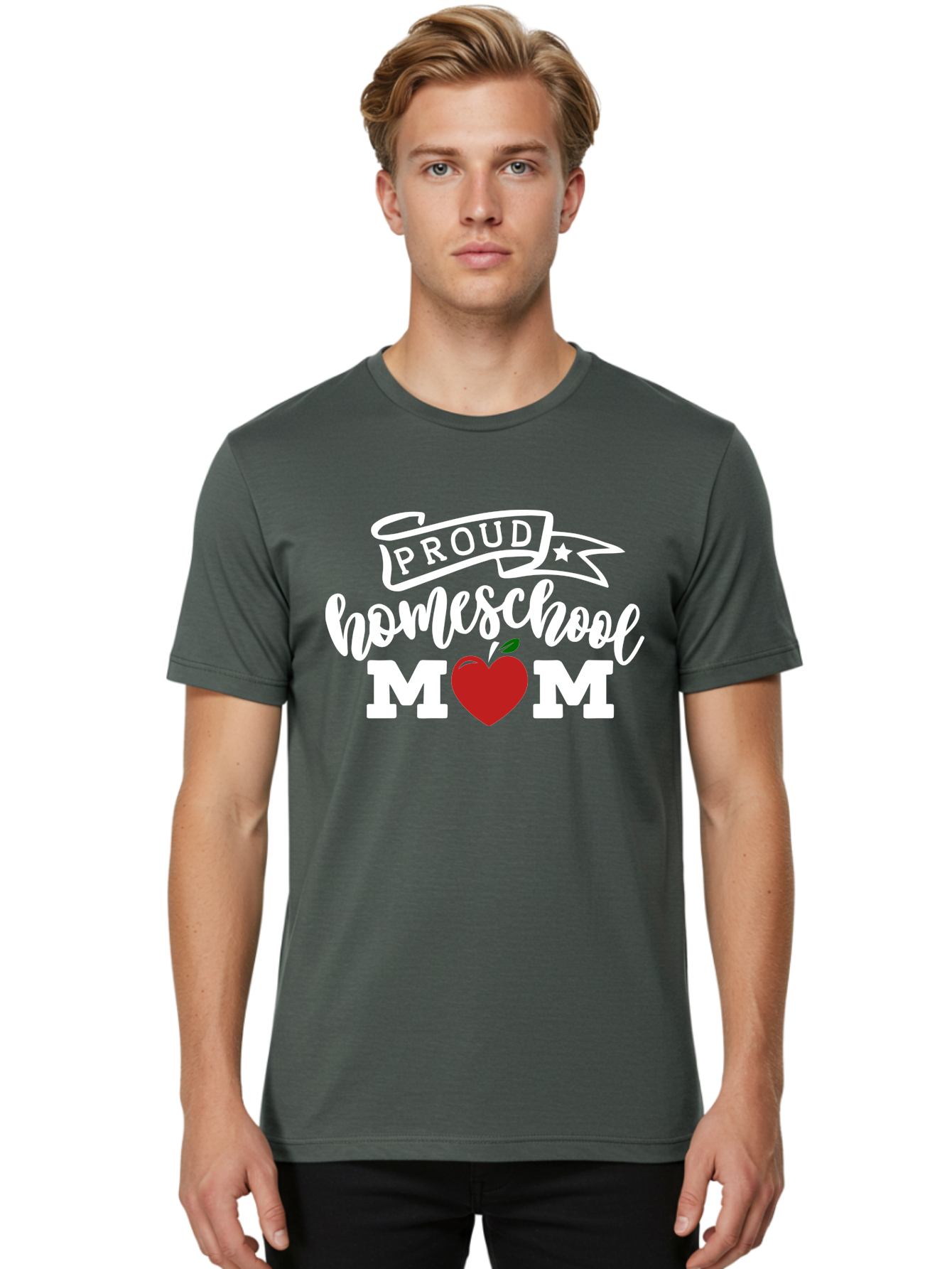 Proud-Homeschool-Mom-2 Men'S Graphic Tee, 100% Cotton, Comfortable Casual Summer Wear, Machine Washable, Homeschool Mom, Proud Parent, Apple Symbol, Homeschooling, Parenting, Education, Love For Learning, Red Apple Aab422