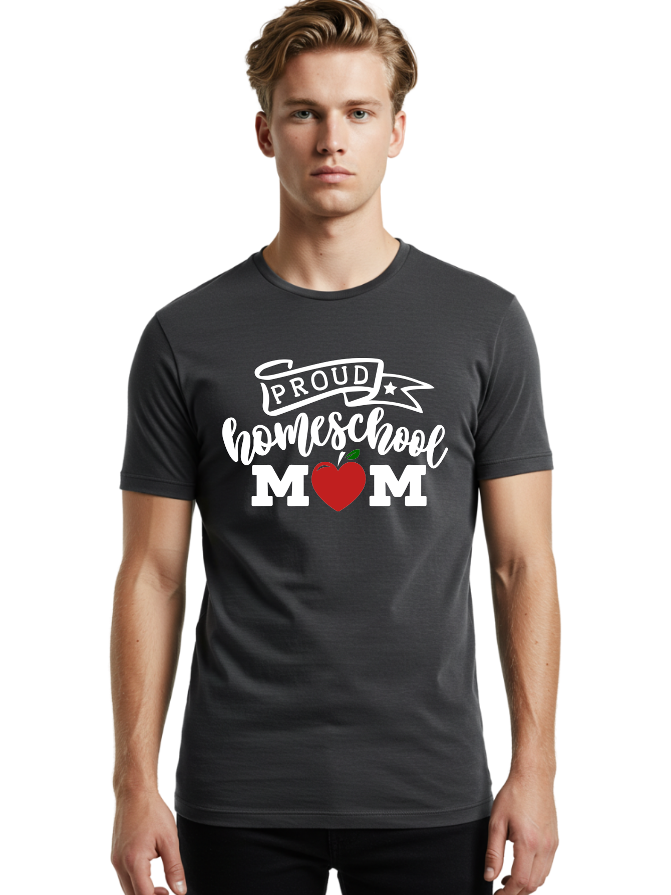 Proud-Homeschool-Mom-2 Men'S Graphic Tee, 100% Cotton, Comfortable Casual Summer Wear, Machine Washable, Homeschool Mom, Proud Parent, Apple Symbol, Homeschooling, Parenting, Education, Love For Learning, Red Apple Aab422