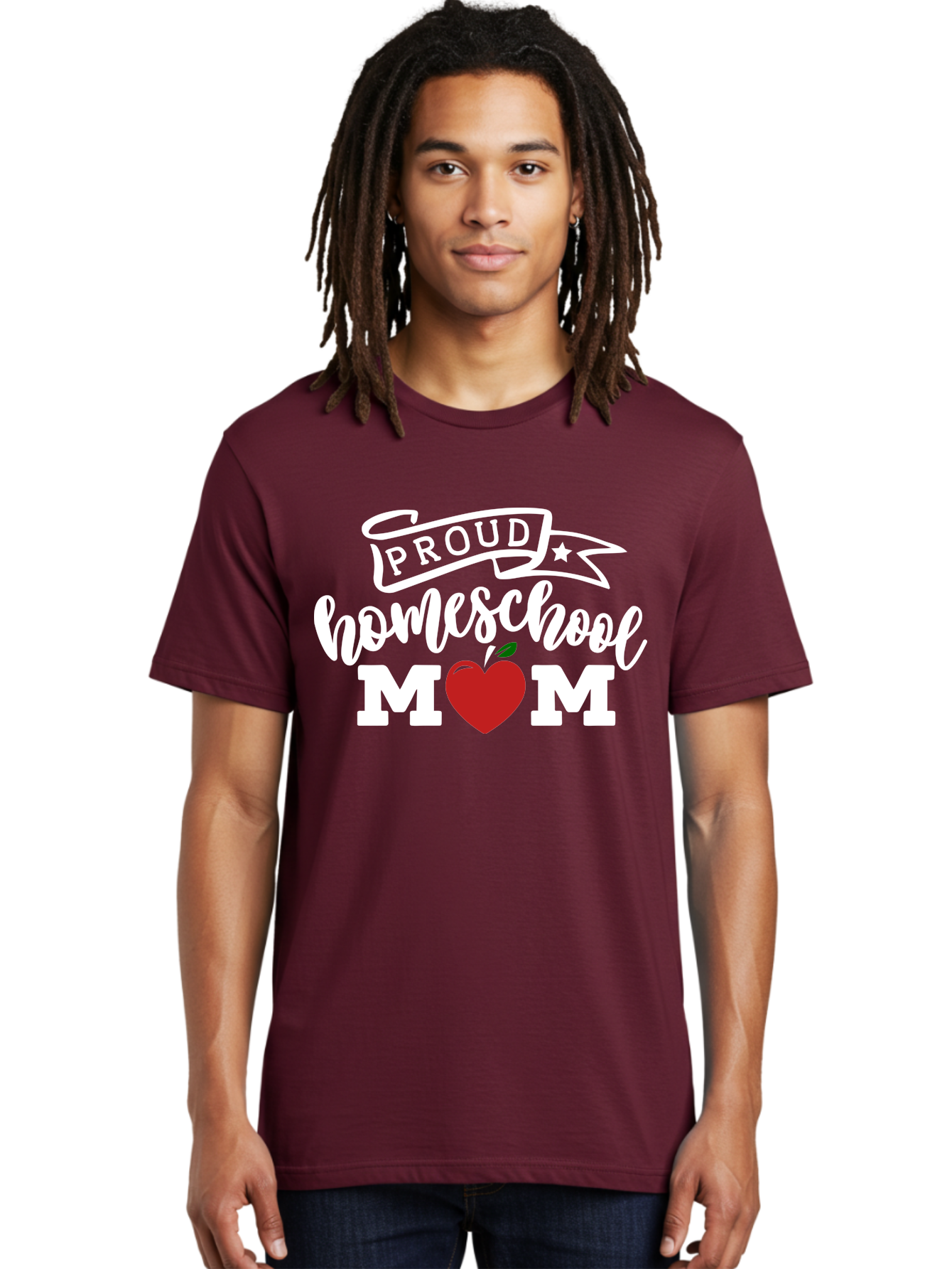 Proud-Homeschool-Mom-2 Men'S Graphic Tee, 100% Cotton, Comfortable Casual Summer Wear, Machine Washable, Homeschool Mom, Proud Parent, Apple Symbol, Homeschooling, Parenting, Education, Love For Learning, Red Apple Aab422