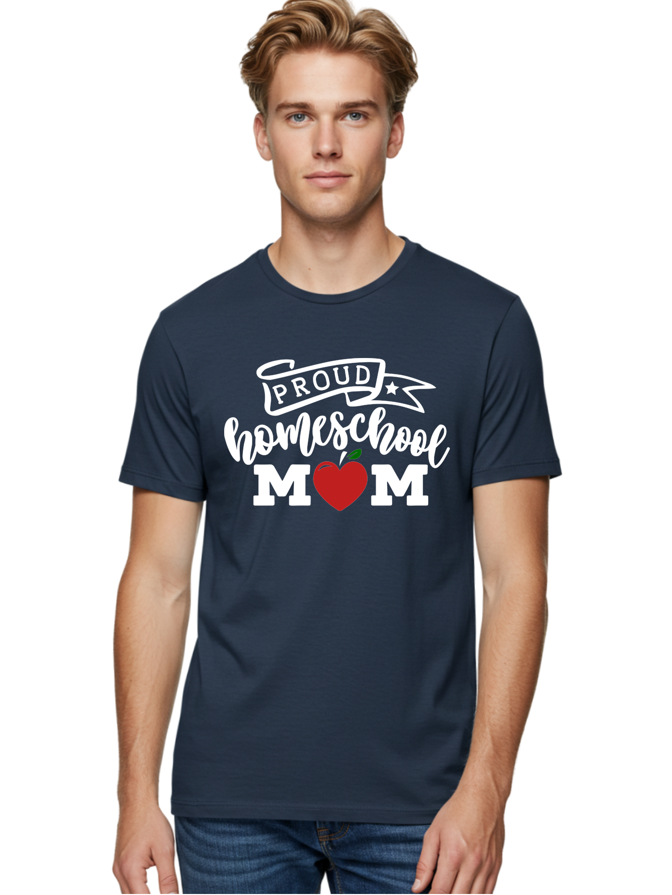 Proud-Homeschool-Mom-2 Men'S Graphic Tee, 100% Cotton, Comfortable Casual Summer Wear, Machine Washable, Homeschool Mom, Proud Parent, Apple Symbol, Homeschooling, Parenting, Education, Love For Learning, Red Apple Aab422