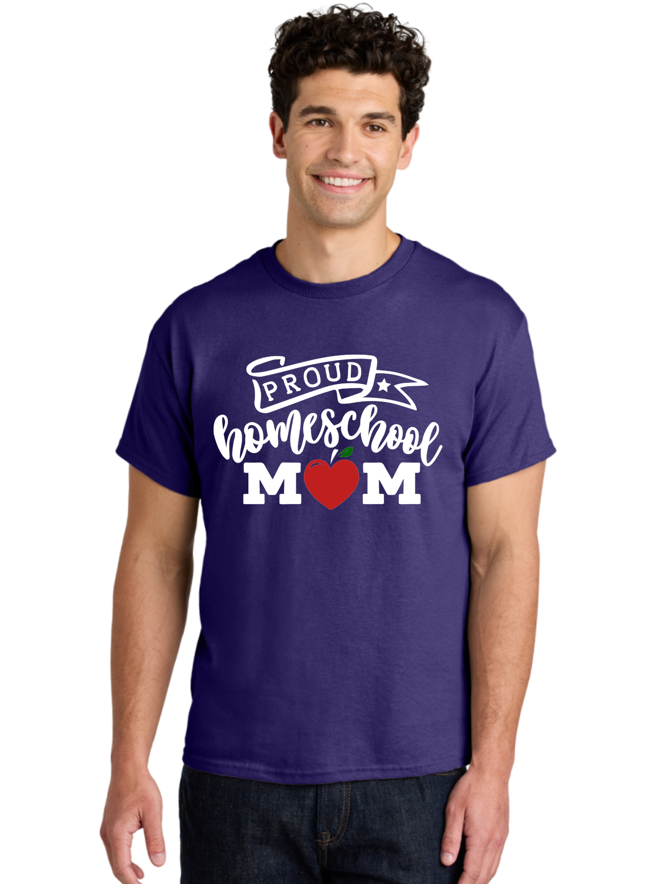 Proud-Homeschool-Mom-2 Men'S Graphic Tee, 100% Cotton, Comfortable Casual Summer Wear, Machine Washable, Homeschool Mom, Proud Parent, Apple Symbol, Homeschooling, Parenting, Education, Love For Learning, Red Apple Aab422