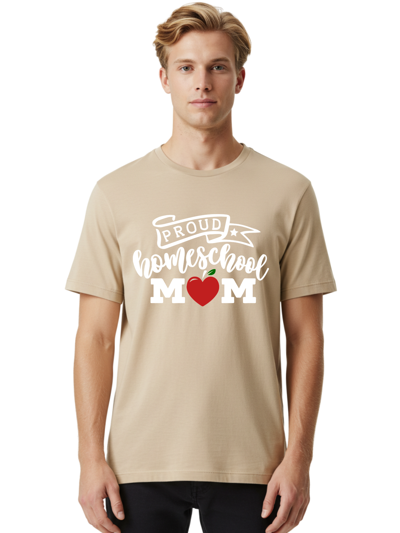 Proud-Homeschool-Mom-2 Men'S Graphic Tee, 100% Cotton, Comfortable Casual Summer Wear, Machine Washable, Homeschool Mom, Proud Parent, Apple Symbol, Homeschooling, Parenting, Education, Love For Learning, Red Apple Aab422