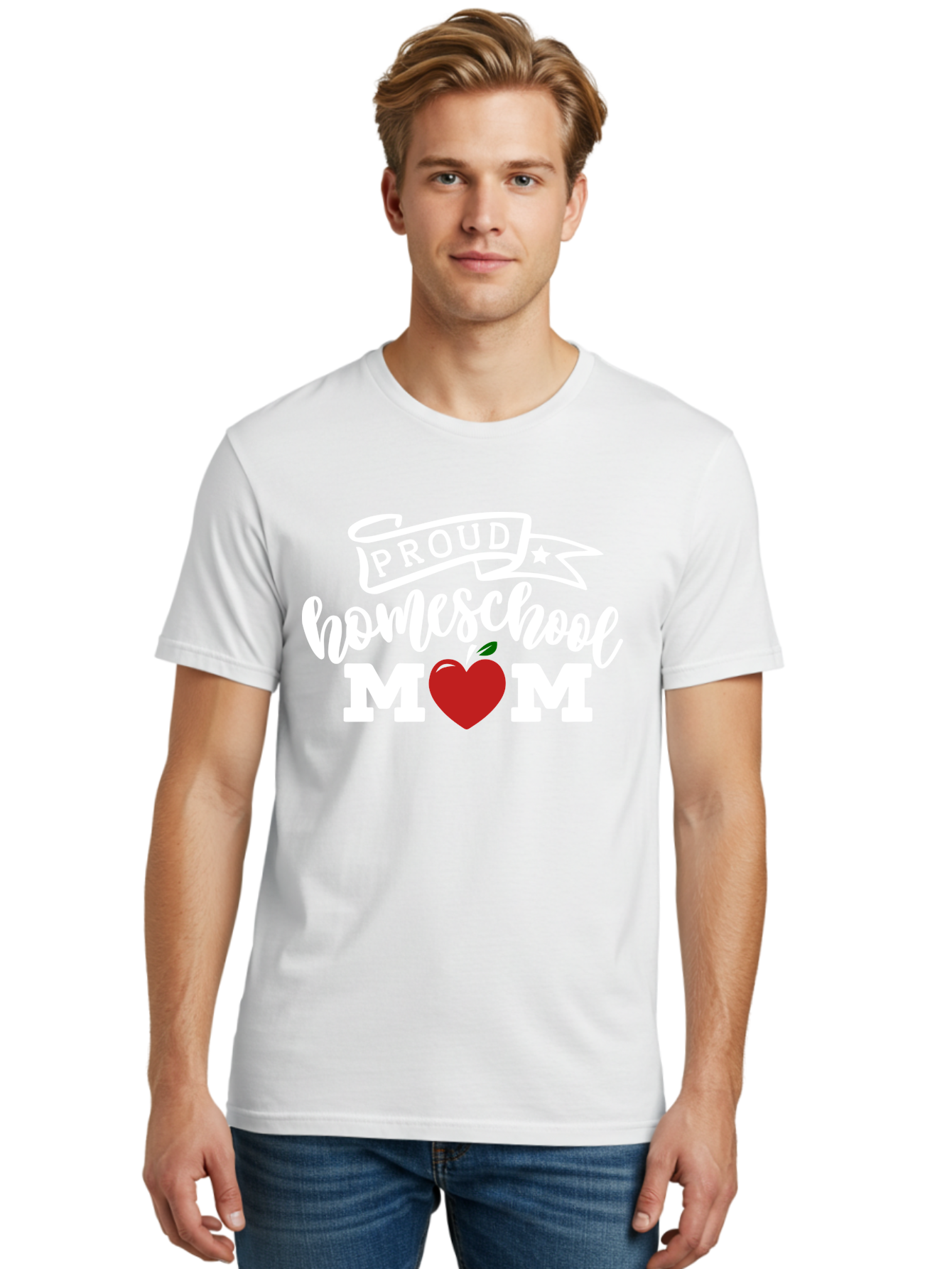 Proud-Homeschool-Mom-2 Men'S Graphic Tee, 100% Cotton, Comfortable Casual Summer Wear, Machine Washable, Homeschool Mom, Proud Parent, Apple Symbol, Homeschooling, Parenting, Education, Love For Learning, Red Apple Aab422