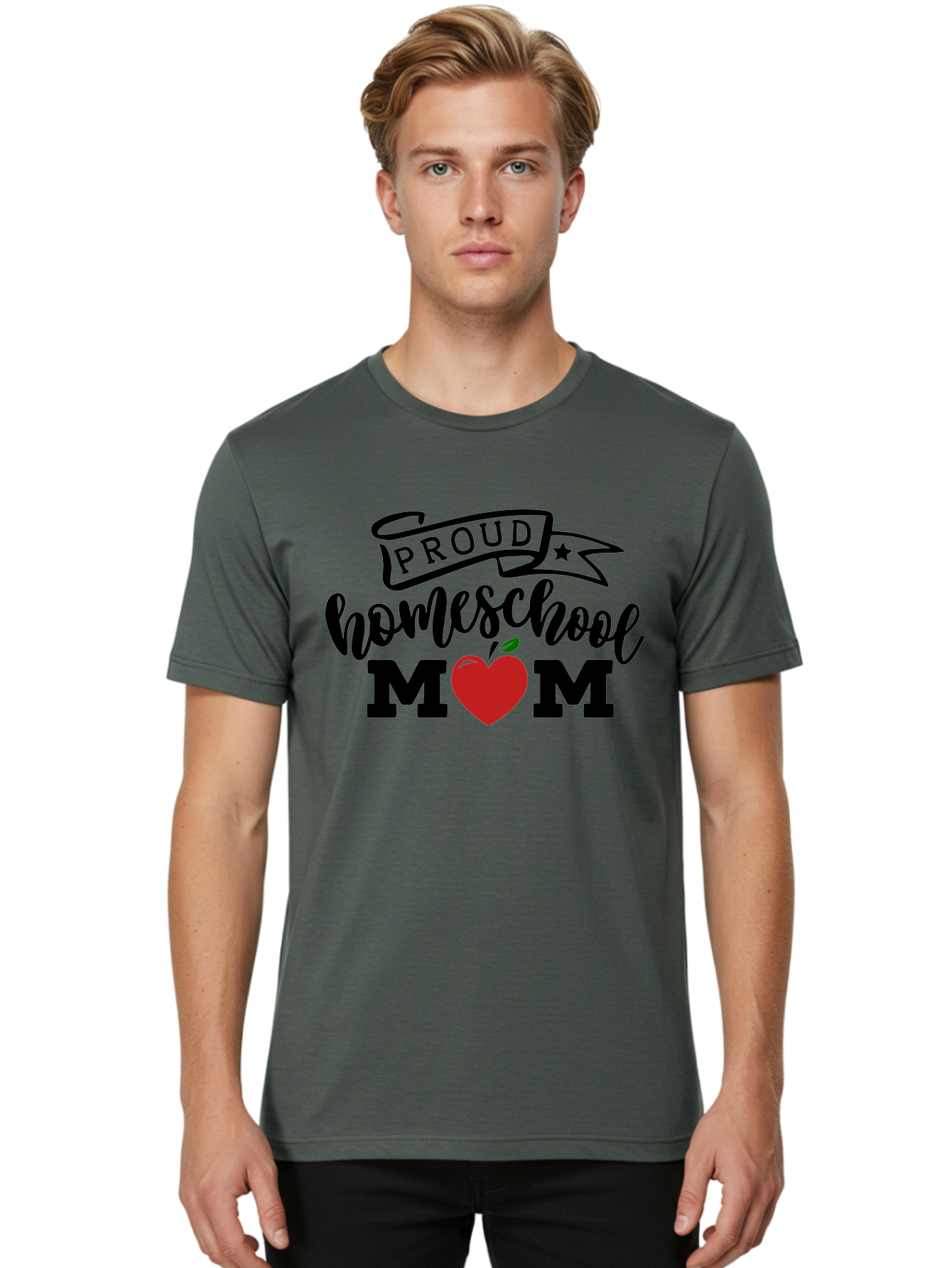 Proud-Homeschool-Mom-3 Men'S Graphic Tee, 100% Cotton, Comfortable Casual Summer Wear, Machine Washable, Homeschool Mom, Proud Parent, Homeschooling, Parenting, Education, Apple, Mother, Proud Homeschool Mom, Family, Love Aab423