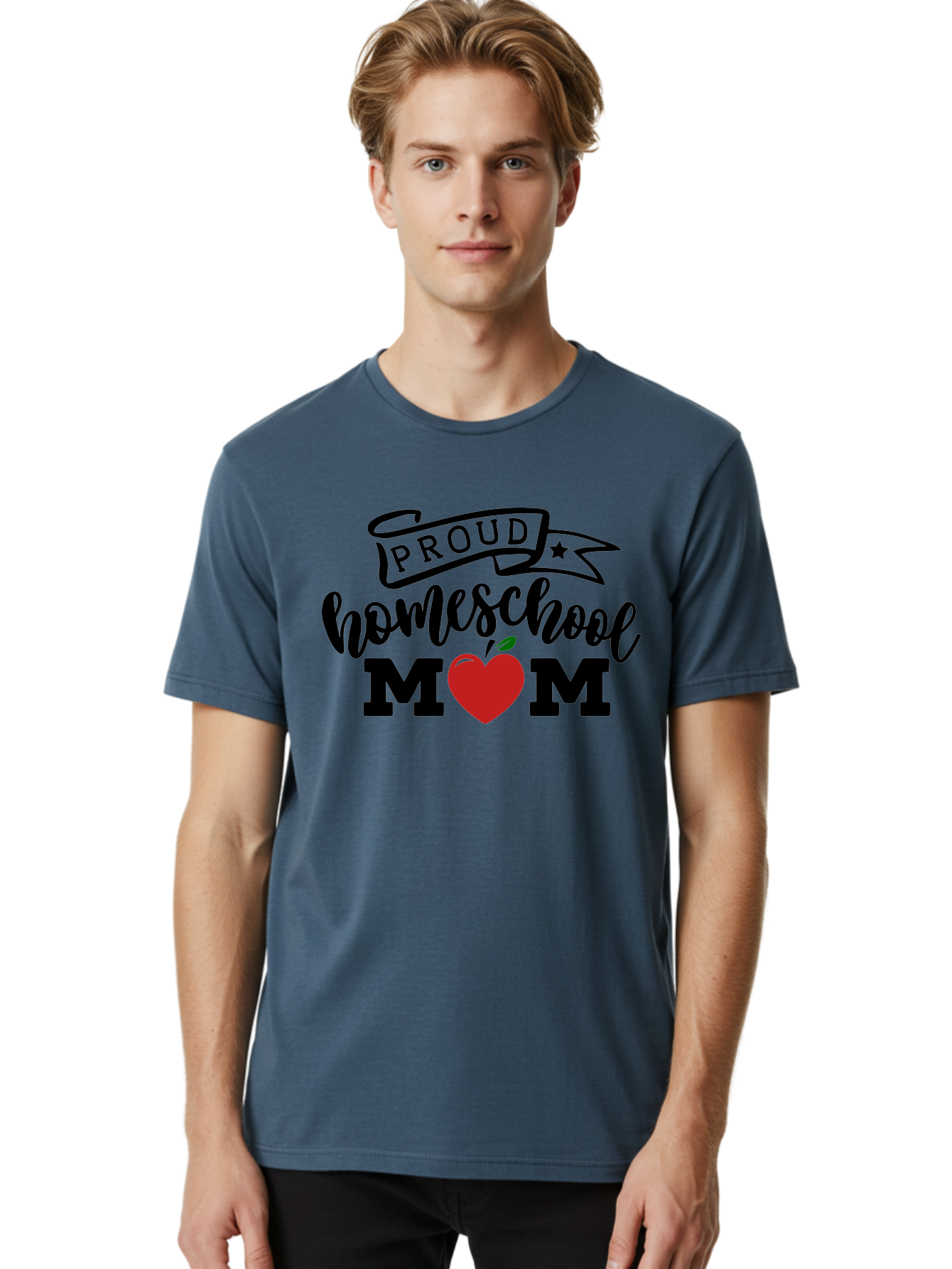 Proud-Homeschool-Mom-3 Men'S Graphic Tee, 100% Cotton, Comfortable Casual Summer Wear, Machine Washable, Homeschool Mom, Proud Parent, Homeschooling, Parenting, Education, Apple, Mother, Proud Homeschool Mom, Family, Love Aab423