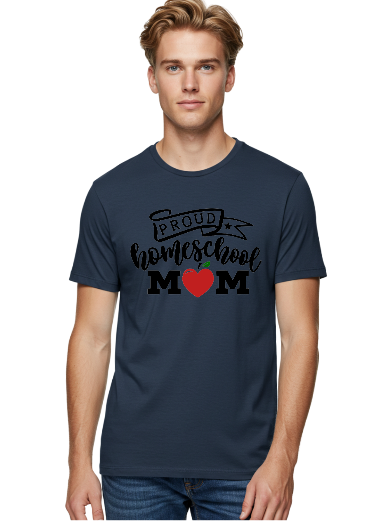 Proud-Homeschool-Mom-3 Men'S Graphic Tee, 100% Cotton, Comfortable Casual Summer Wear, Machine Washable, Homeschool Mom, Proud Parent, Homeschooling, Parenting, Education, Apple, Mother, Proud Homeschool Mom, Family, Love Aab423