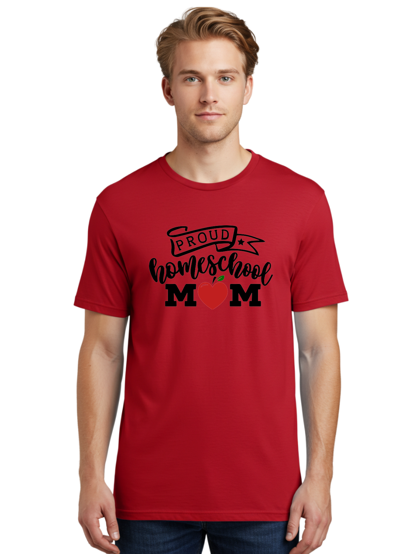 Proud-Homeschool-Mom-3 Men'S Graphic Tee, 100% Cotton, Comfortable Casual Summer Wear, Machine Washable, Homeschool Mom, Proud Parent, Homeschooling, Parenting, Education, Apple, Mother, Proud Homeschool Mom, Family, Love Aab423