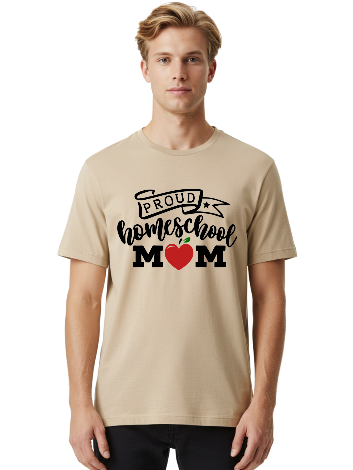 Proud-Homeschool-Mom-3 Men'S Graphic Tee, 100% Cotton, Comfortable Casual Summer Wear, Machine Washable, Homeschool Mom, Proud Parent, Homeschooling, Parenting, Education, Apple, Mother, Proud Homeschool Mom, Family, Love Aab423