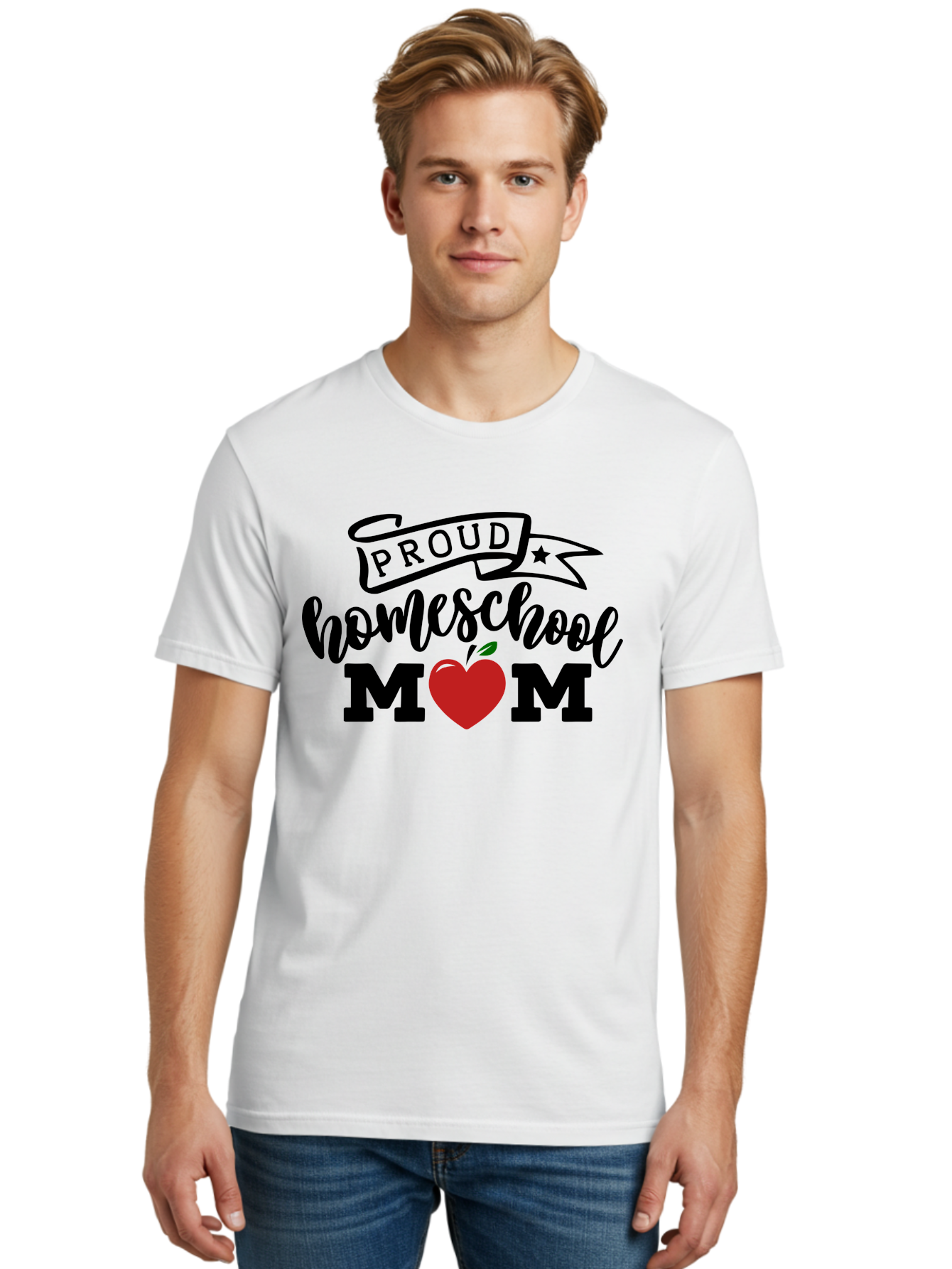 Proud-Homeschool-Mom-3 Men'S Graphic Tee, 100% Cotton, Comfortable Casual Summer Wear, Machine Washable, Homeschool Mom, Proud Parent, Homeschooling, Parenting, Education, Apple, Mother, Proud Homeschool Mom, Family, Love Aab423