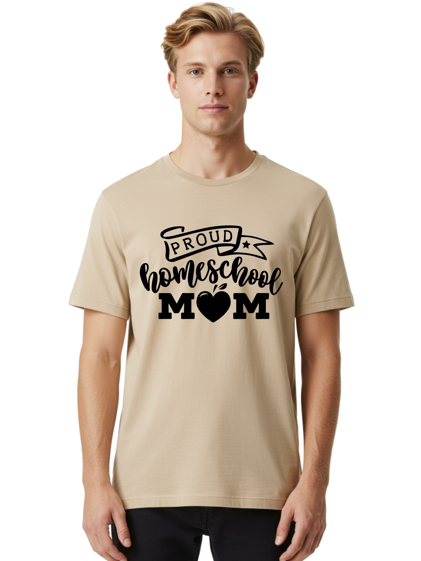 Proud-Homeschool-Mom Men'S Graphic Tee, 100% Cotton, Comfortable Casual Summer Wear, Machine Washable, Homeschool Mom, Proud Parent, Apple Of My Eye, Home Education, Parenting Pride, Mom Love, Education Support, Heart Of The Home Aab424