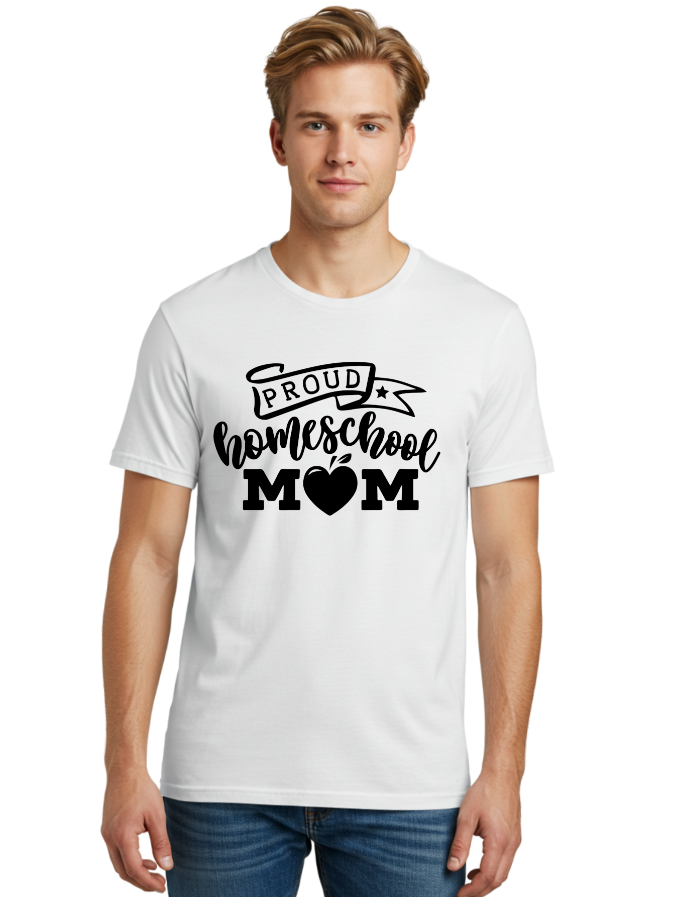 Proud-Homeschool-Mom Men'S Graphic Tee, 100% Cotton, Comfortable Casual Summer Wear, Machine Washable, Homeschool Mom, Proud Parent, Apple Of My Eye, Home Education, Parenting Pride, Mom Love, Education Support, Heart Of The Home Aab424