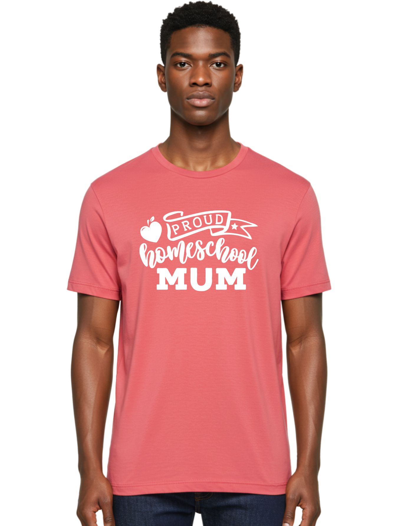 Proud-Homeschool-Mum-1 Men'S Graphic Tee, 100% Cotton, Comfortable Casual Summer Wear, Machine Washable, Homeschool Mom, Proud Parent, Homeschooling, Motherhood, Education, Apple Logo, Star Symbol, Banner Design, Parent Teacher, Aab425