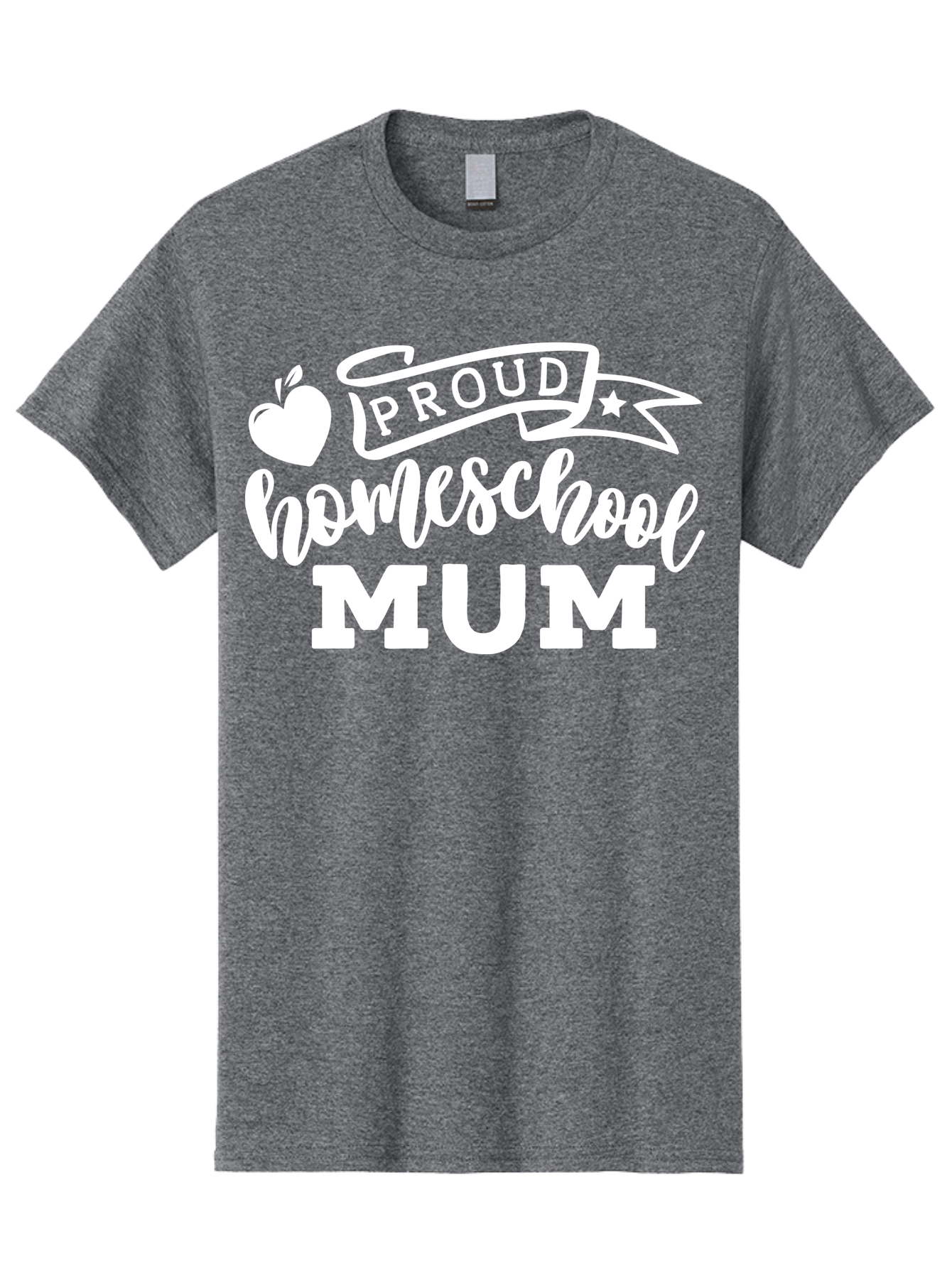 Proud-Homeschool-Mum-1 Men'S Graphic Tee, 100% Cotton, Comfortable Casual Summer Wear, Machine Washable, Homeschool Mom, Proud Parent, Homeschooling, Motherhood, Education, Apple Logo, Star Symbol, Banner Design, Parent Teacher, Aab425