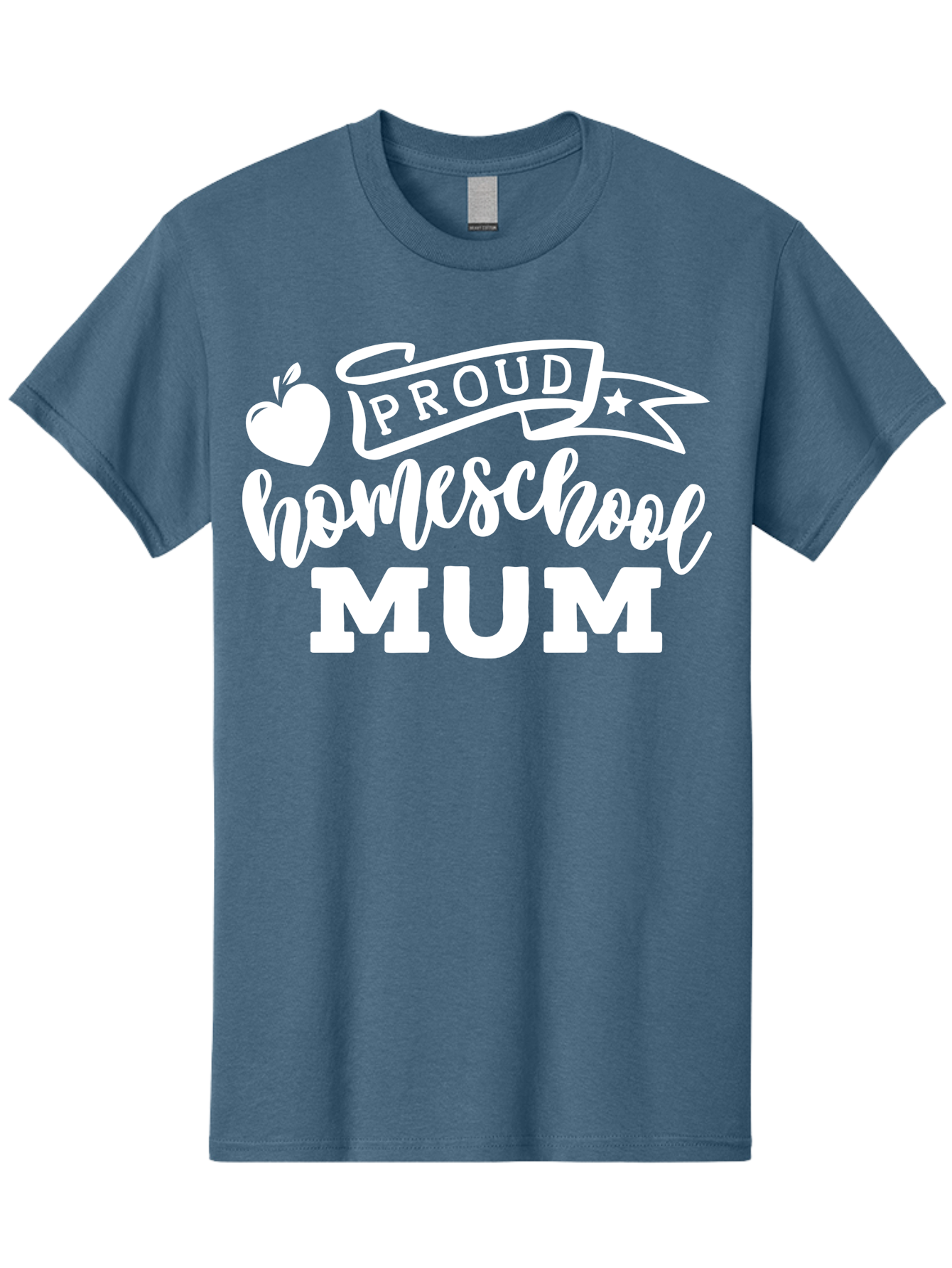 Proud-Homeschool-Mum-1 Men'S Graphic Tee, 100% Cotton, Comfortable Casual Summer Wear, Machine Washable, Homeschool Mom, Proud Parent, Homeschooling, Motherhood, Education, Apple Logo, Star Symbol, Banner Design, Parent Teacher, Aab425