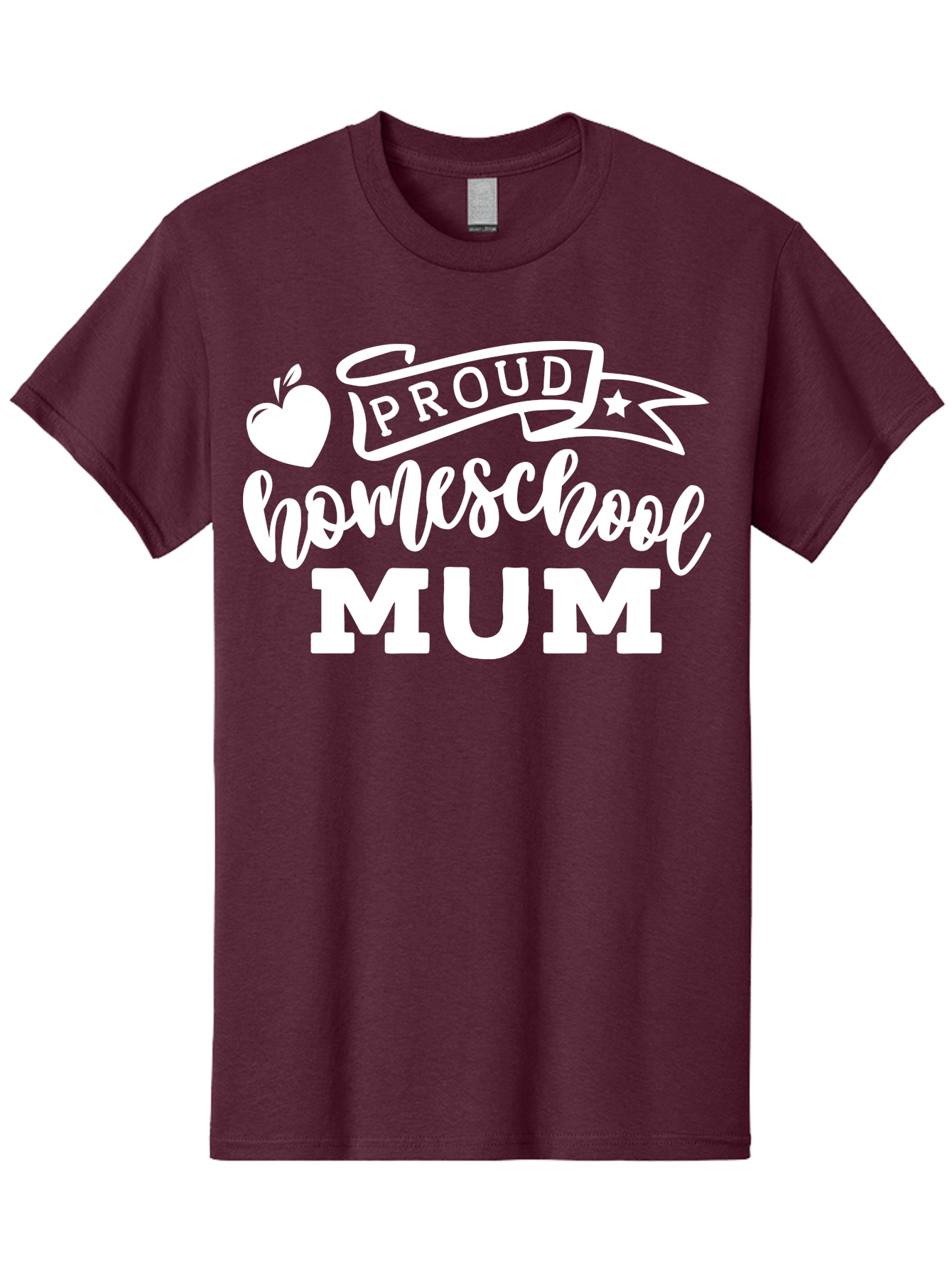 Proud-Homeschool-Mum-1 Men'S Graphic Tee, 100% Cotton, Comfortable Casual Summer Wear, Machine Washable, Homeschool Mom, Proud Parent, Homeschooling, Motherhood, Education, Apple Logo, Star Symbol, Banner Design, Parent Teacher, Aab425
