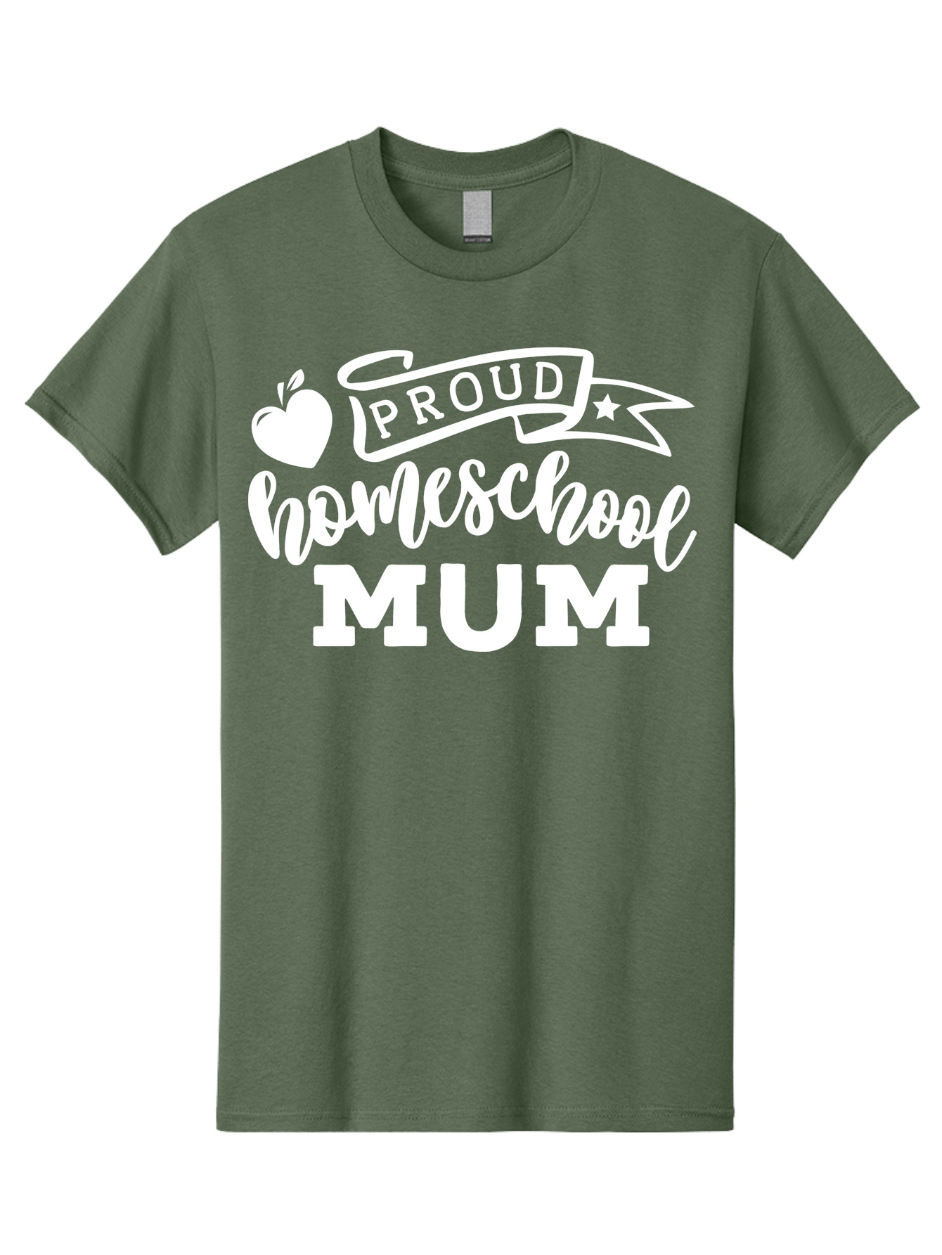 Proud-Homeschool-Mum-1 Men'S Graphic Tee, 100% Cotton, Comfortable Casual Summer Wear, Machine Washable, Homeschool Mom, Proud Parent, Homeschooling, Motherhood, Education, Apple Logo, Star Symbol, Banner Design, Parent Teacher, Aab425