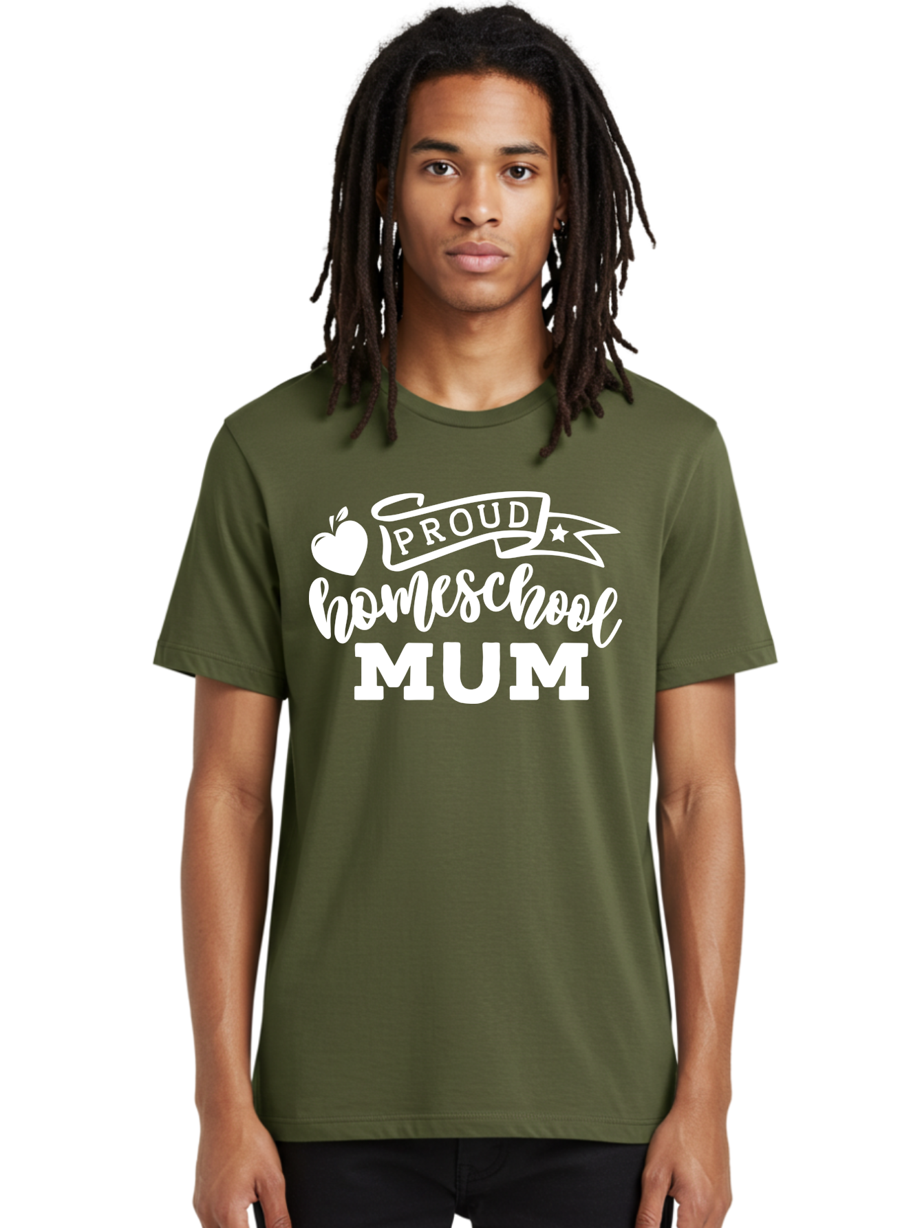 Proud-Homeschool-Mum-1 Men'S Graphic Tee, 100% Cotton, Comfortable Casual Summer Wear, Machine Washable, Homeschool Mom, Proud Parent, Homeschooling, Motherhood, Education, Apple Logo, Star Symbol, Banner Design, Parent Teacher, Aab425