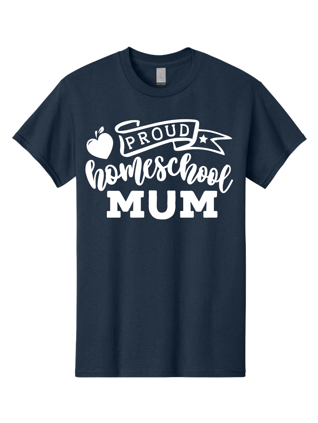 Proud-Homeschool-Mum-1 Men'S Graphic Tee, 100% Cotton, Comfortable Casual Summer Wear, Machine Washable, Homeschool Mom, Proud Parent, Homeschooling, Motherhood, Education, Apple Logo, Star Symbol, Banner Design, Parent Teacher, Aab425