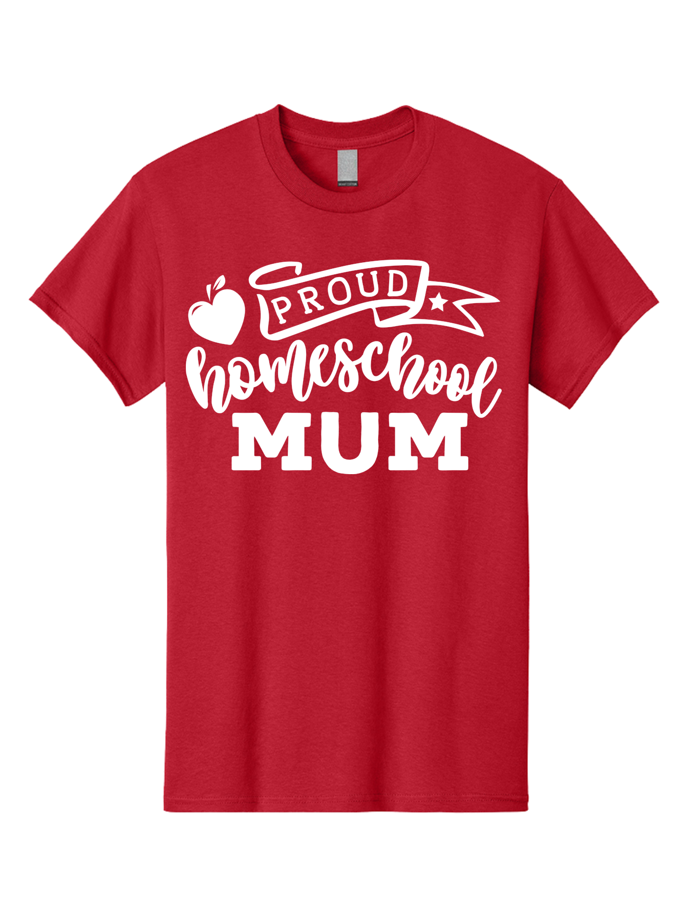 Proud-Homeschool-Mum-1 Men'S Graphic Tee, 100% Cotton, Comfortable Casual Summer Wear, Machine Washable, Homeschool Mom, Proud Parent, Homeschooling, Motherhood, Education, Apple Logo, Star Symbol, Banner Design, Parent Teacher, Aab425