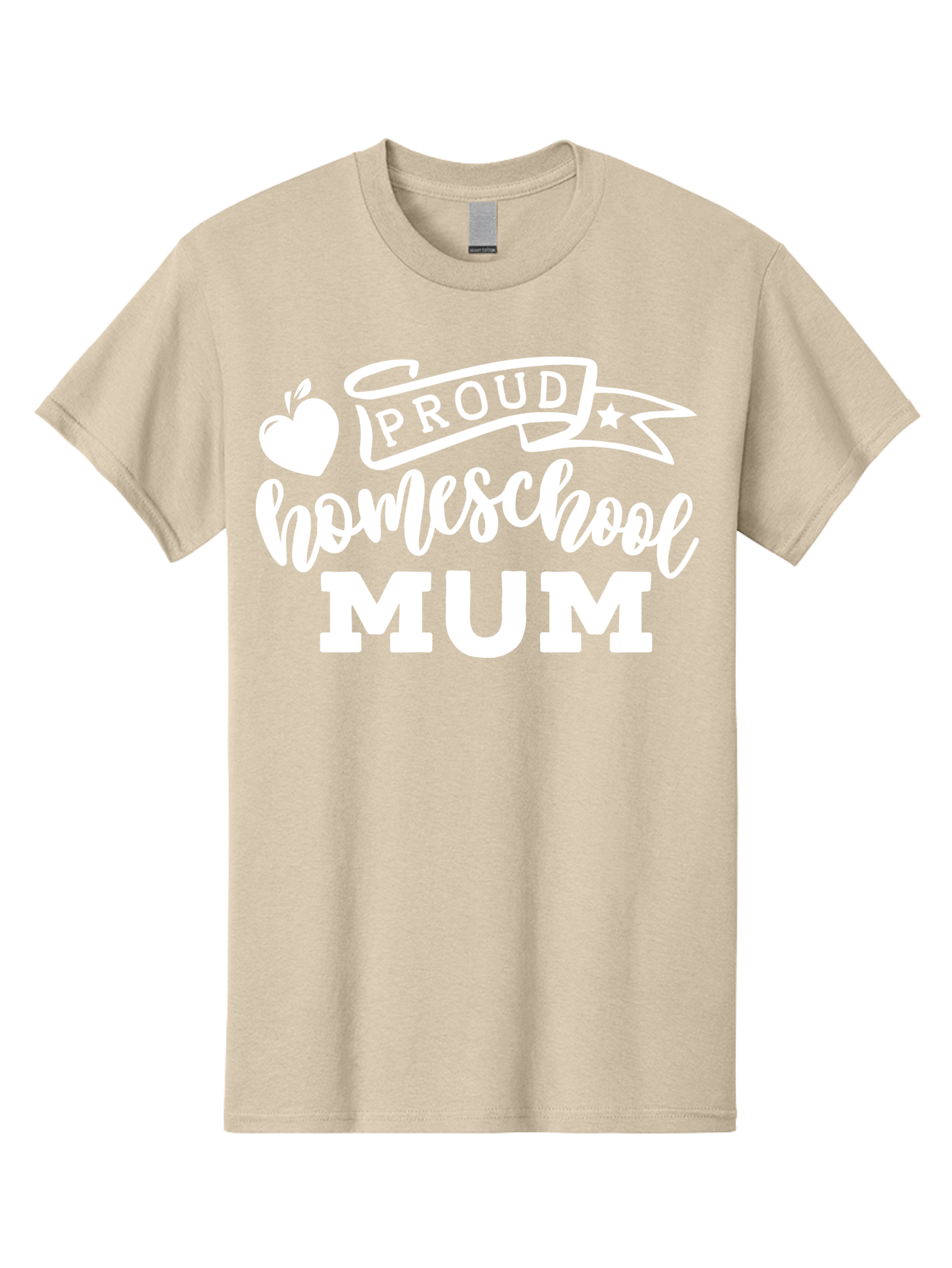 Proud-Homeschool-Mum-1 Men'S Graphic Tee, 100% Cotton, Comfortable Casual Summer Wear, Machine Washable, Homeschool Mom, Proud Parent, Homeschooling, Motherhood, Education, Apple Logo, Star Symbol, Banner Design, Parent Teacher, Aab425