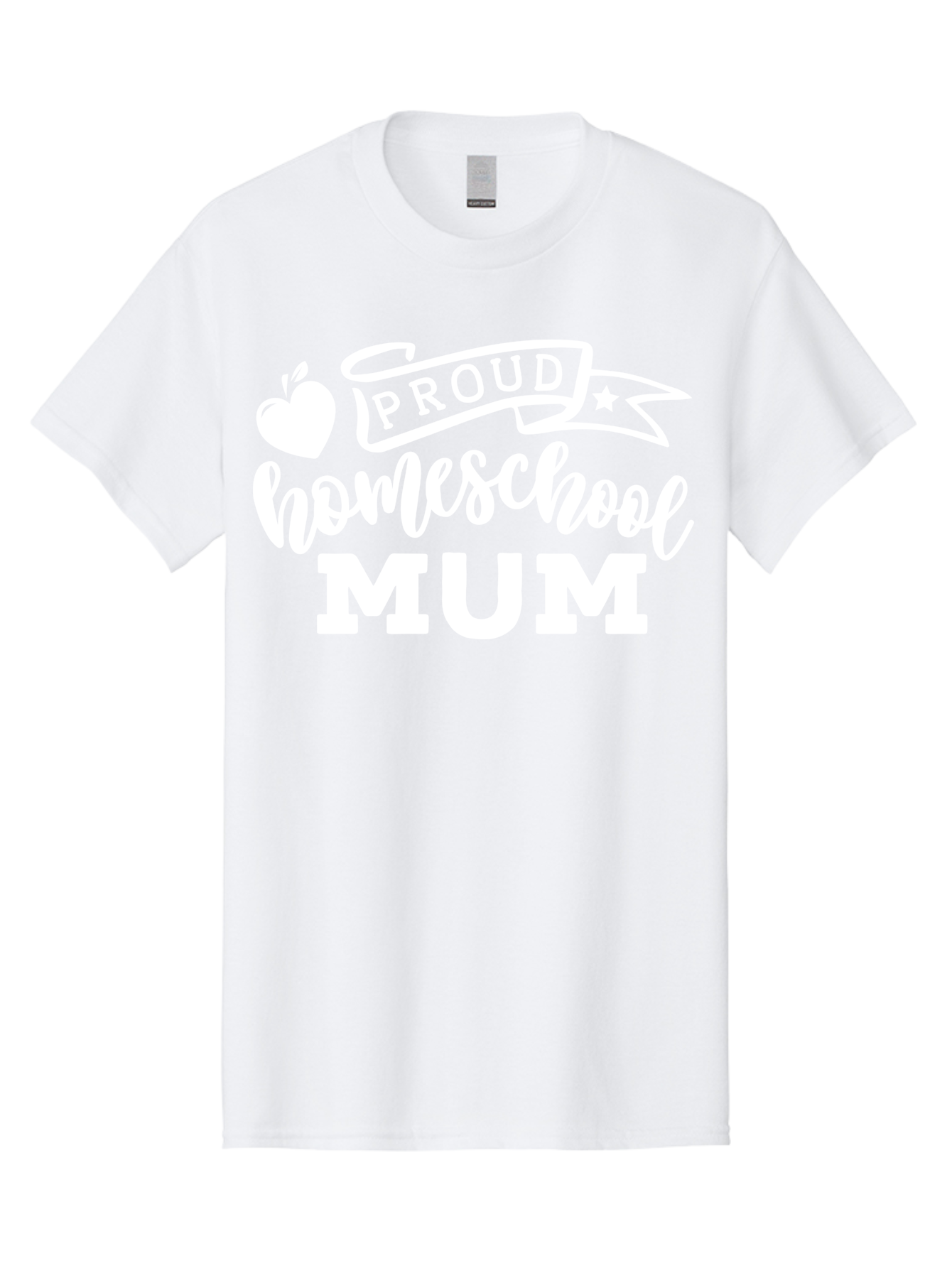 Proud-Homeschool-Mum-1 Men'S Graphic Tee, 100% Cotton, Comfortable Casual Summer Wear, Machine Washable, Homeschool Mom, Proud Parent, Homeschooling, Motherhood, Education, Apple Logo, Star Symbol, Banner Design, Parent Teacher, Aab425