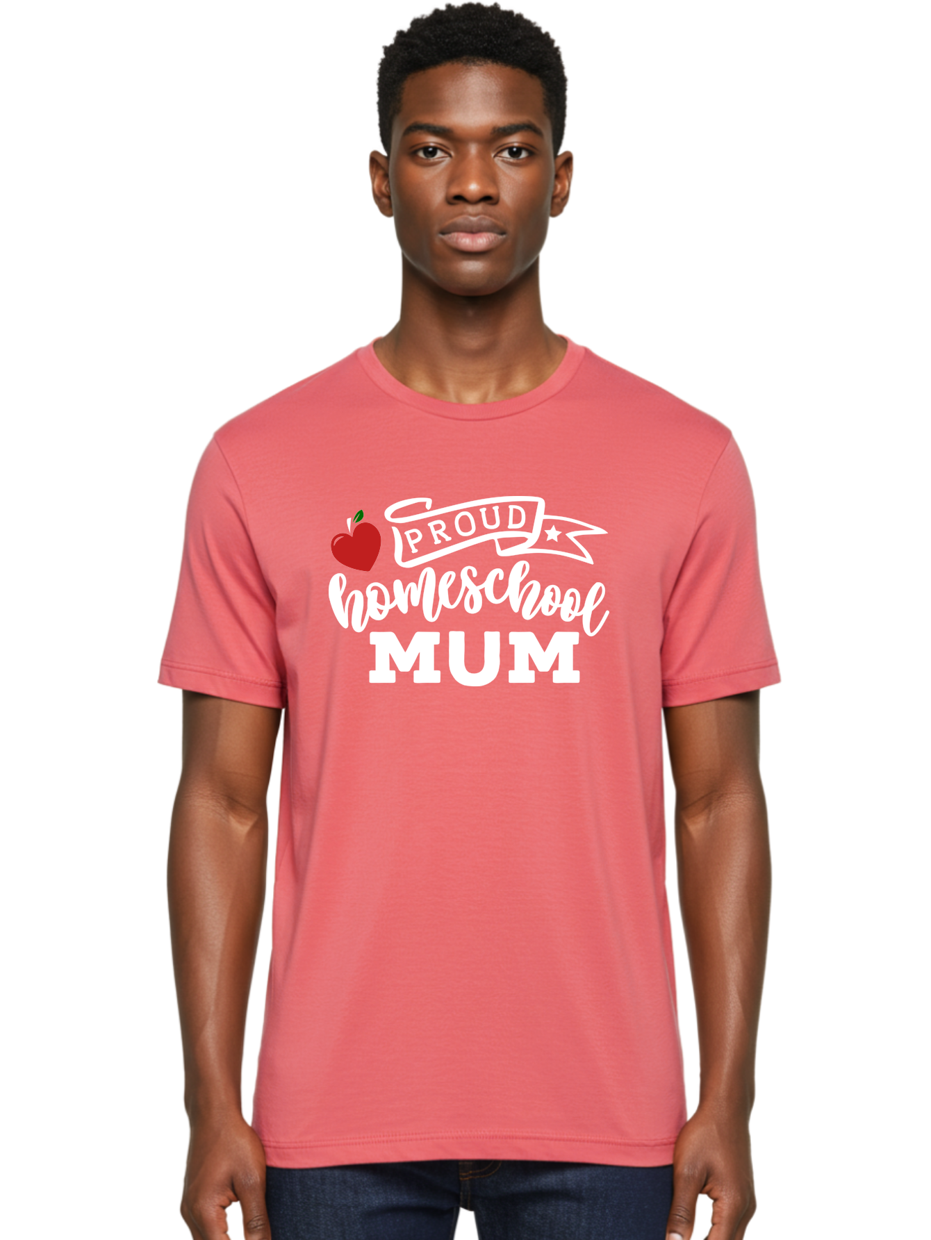 Proud-Homeschool-Mum-2 Men'S Graphic Tee, 100% Cotton, Comfortable Casual Summer Wear, Machine Washable, Proud Homeschool Mum, Homeschooling Mom, Home Education, Proud Parent, Apple Logo, Banner Design, Star Symbol, Custom Apparel, Aab426