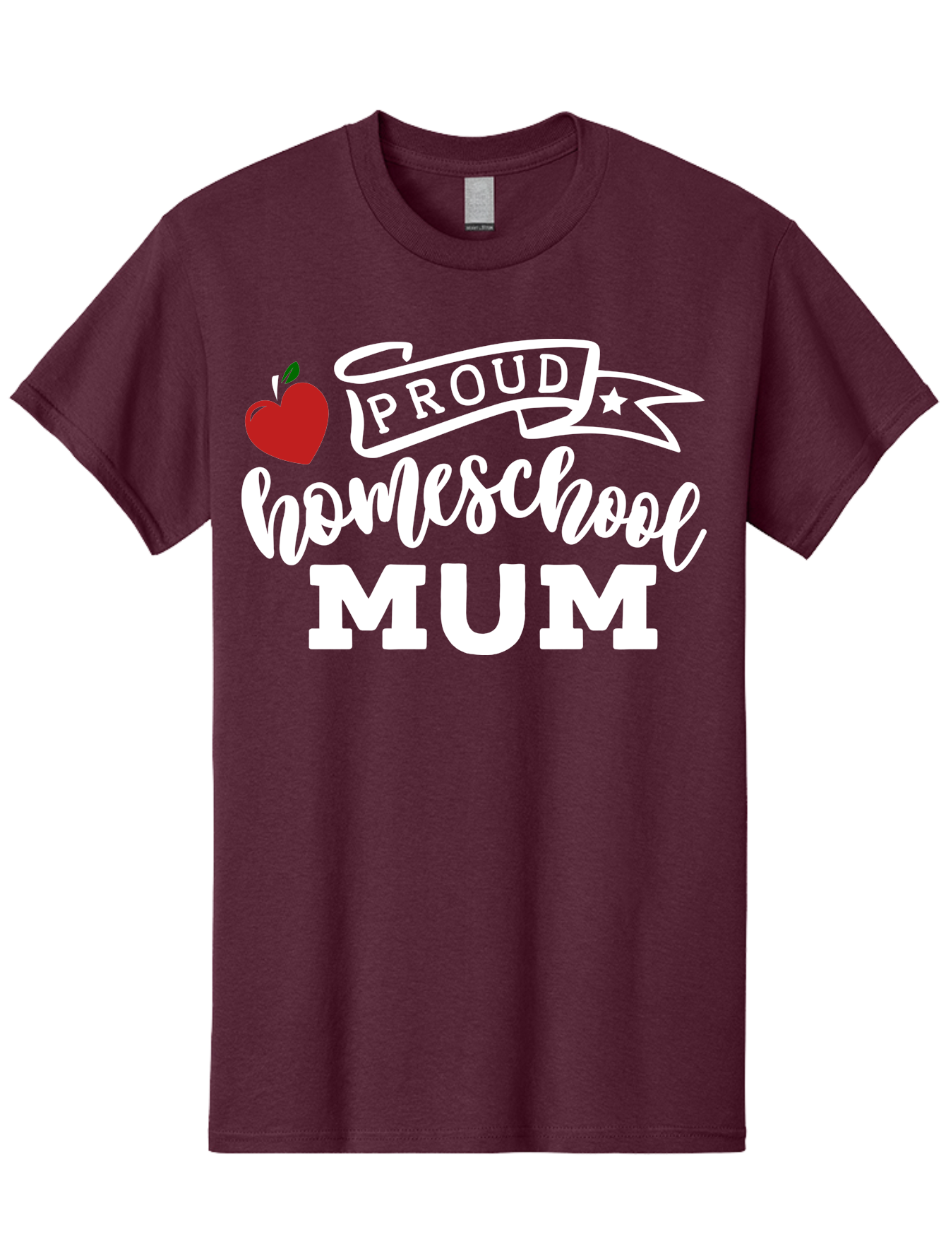 Proud-Homeschool-Mum-2 Men'S Graphic Tee, 100% Cotton, Comfortable Casual Summer Wear, Machine Washable, Proud Homeschool Mum, Homeschooling Mom, Home Education, Proud Parent, Apple Logo, Banner Design, Star Symbol, Custom Apparel, Aab426