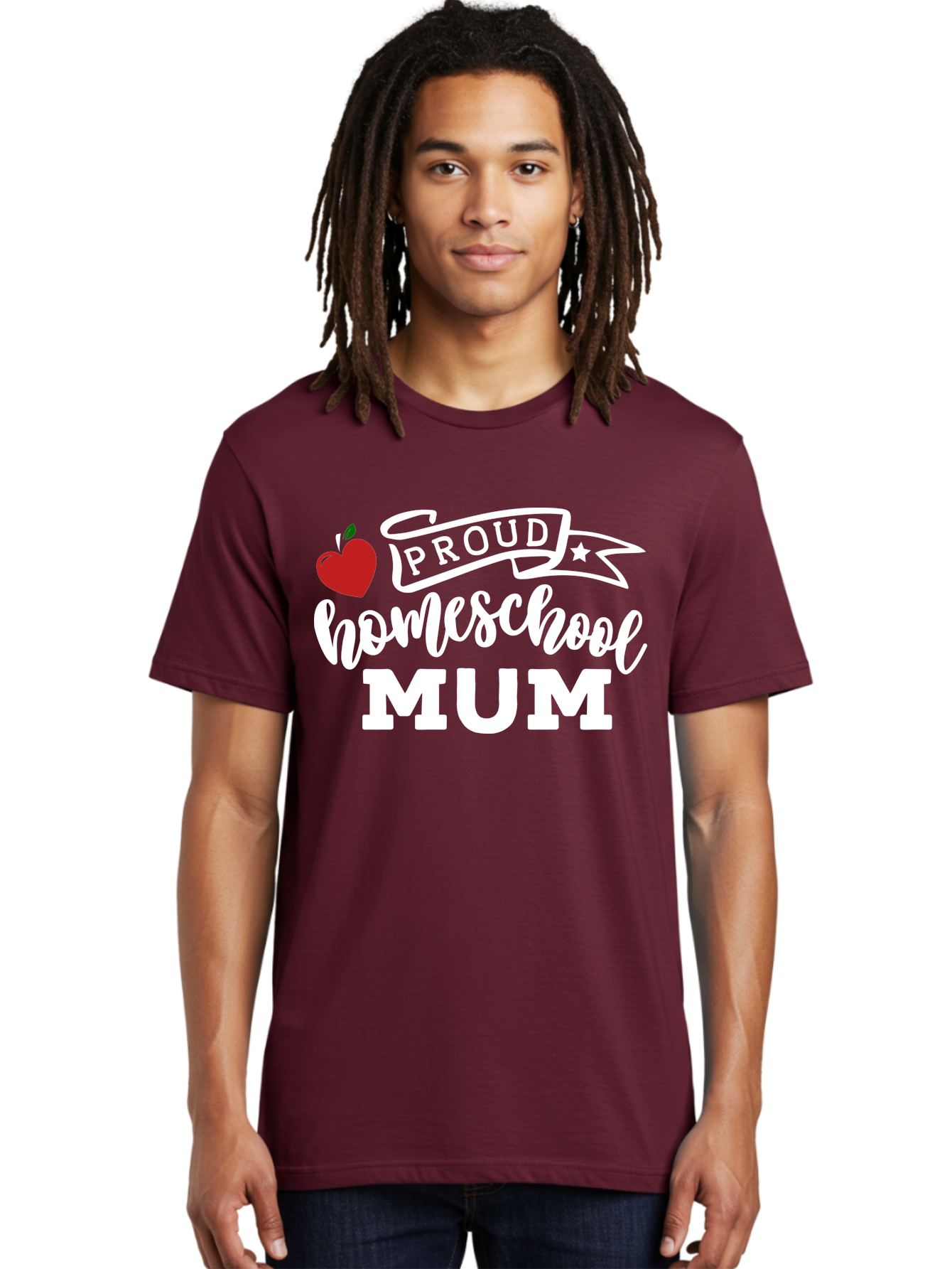 Proud-Homeschool-Mum-2 Men'S Graphic Tee, 100% Cotton, Comfortable Casual Summer Wear, Machine Washable, Proud Homeschool Mum, Homeschooling Mom, Home Education, Proud Parent, Apple Logo, Banner Design, Star Symbol, Custom Apparel, Aab426