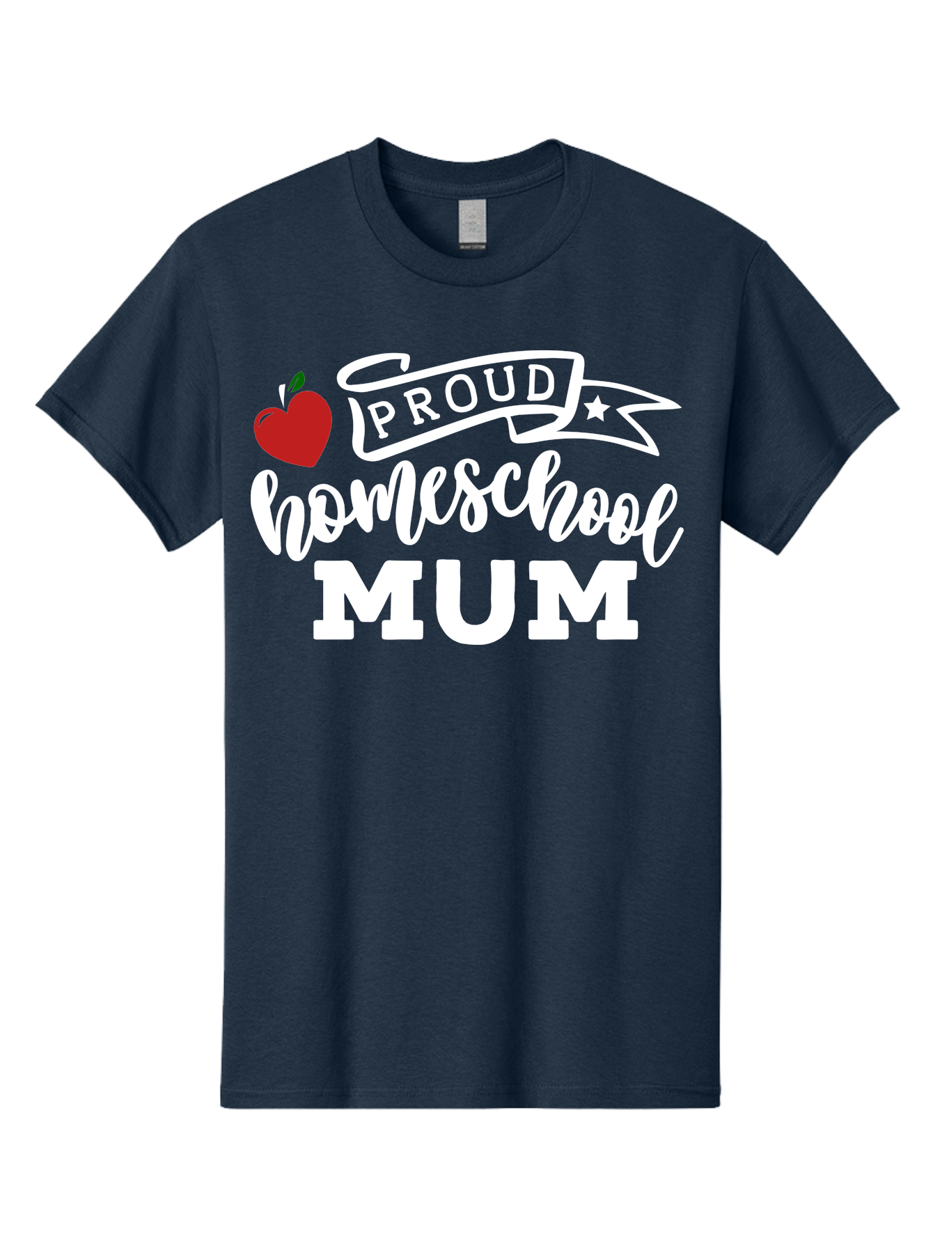 Proud-Homeschool-Mum-2 Men'S Graphic Tee, 100% Cotton, Comfortable Casual Summer Wear, Machine Washable, Proud Homeschool Mum, Homeschooling Mom, Home Education, Proud Parent, Apple Logo, Banner Design, Star Symbol, Custom Apparel, Aab426
