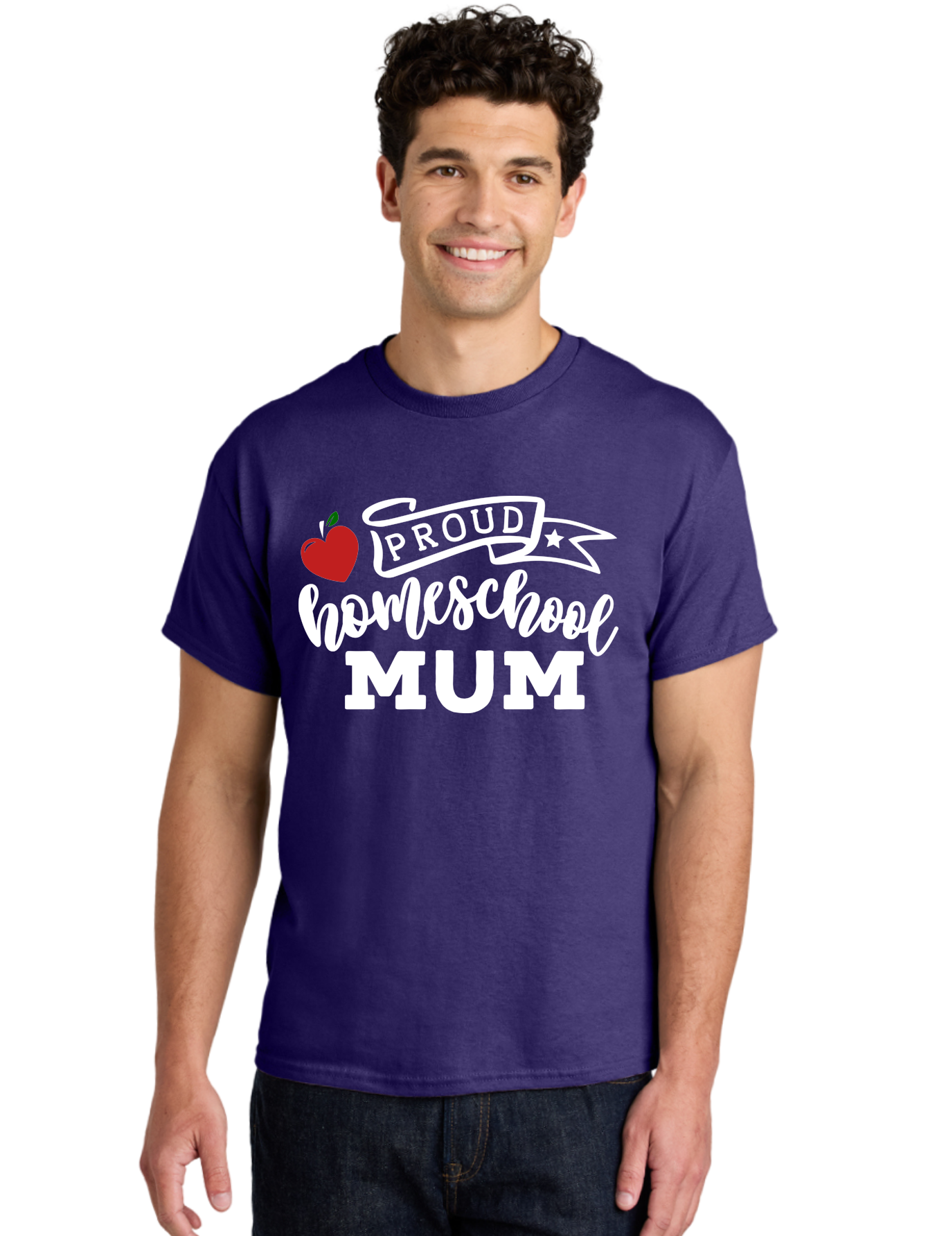 Proud-Homeschool-Mum-2 Men'S Graphic Tee, 100% Cotton, Comfortable Casual Summer Wear, Machine Washable, Proud Homeschool Mum, Homeschooling Mom, Home Education, Proud Parent, Apple Logo, Banner Design, Star Symbol, Custom Apparel, Aab426