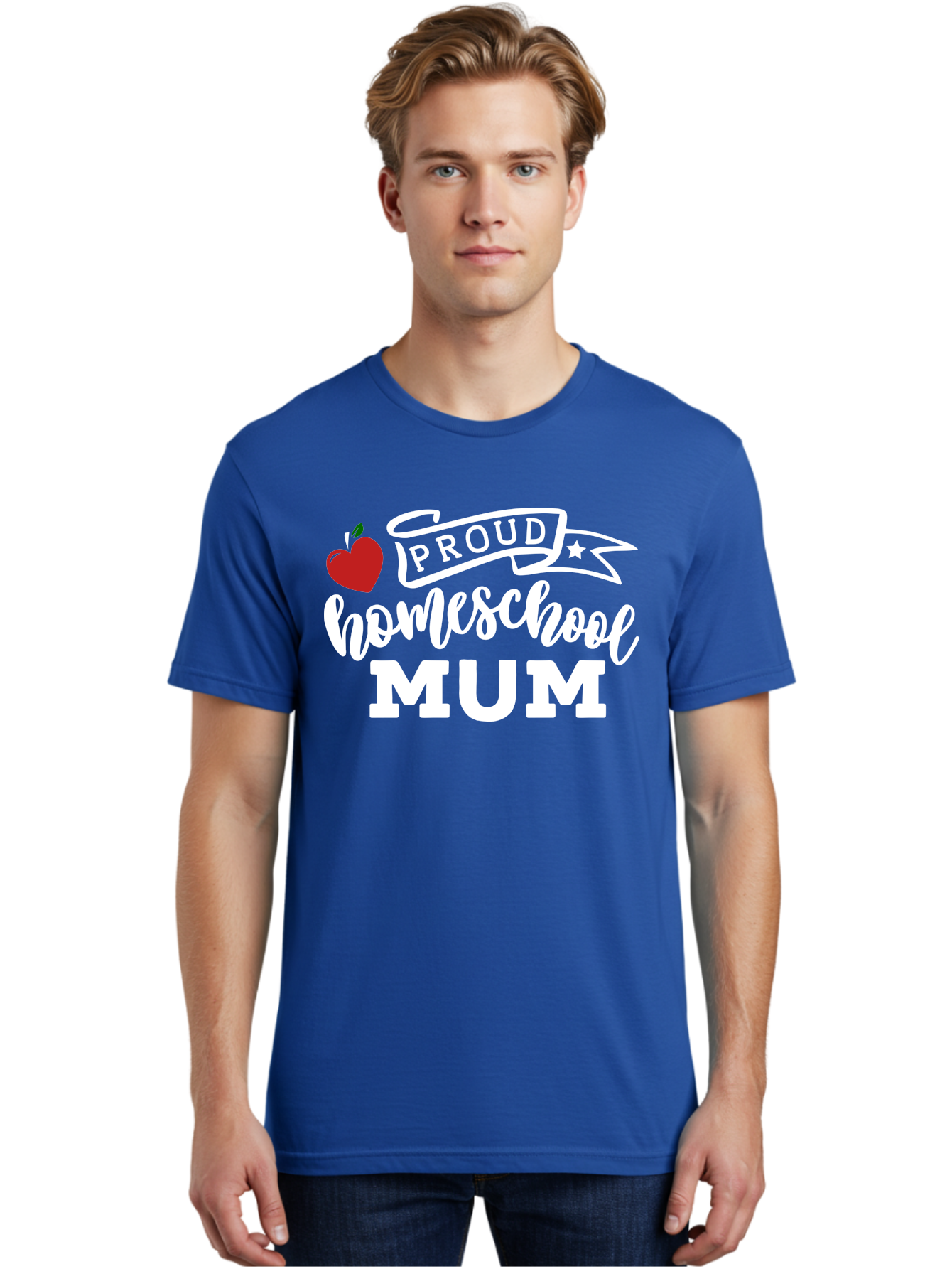 Proud-Homeschool-Mum-2 Men'S Graphic Tee, 100% Cotton, Comfortable Casual Summer Wear, Machine Washable, Proud Homeschool Mum, Homeschooling Mom, Home Education, Proud Parent, Apple Logo, Banner Design, Star Symbol, Custom Apparel, Aab426