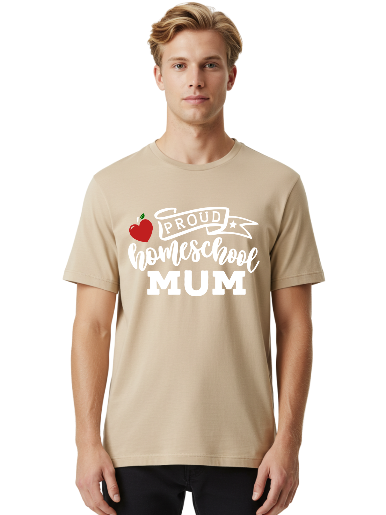 Proud-Homeschool-Mum-2 Men'S Graphic Tee, 100% Cotton, Comfortable Casual Summer Wear, Machine Washable, Proud Homeschool Mum, Homeschooling Mom, Home Education, Proud Parent, Apple Logo, Banner Design, Star Symbol, Custom Apparel, Aab426