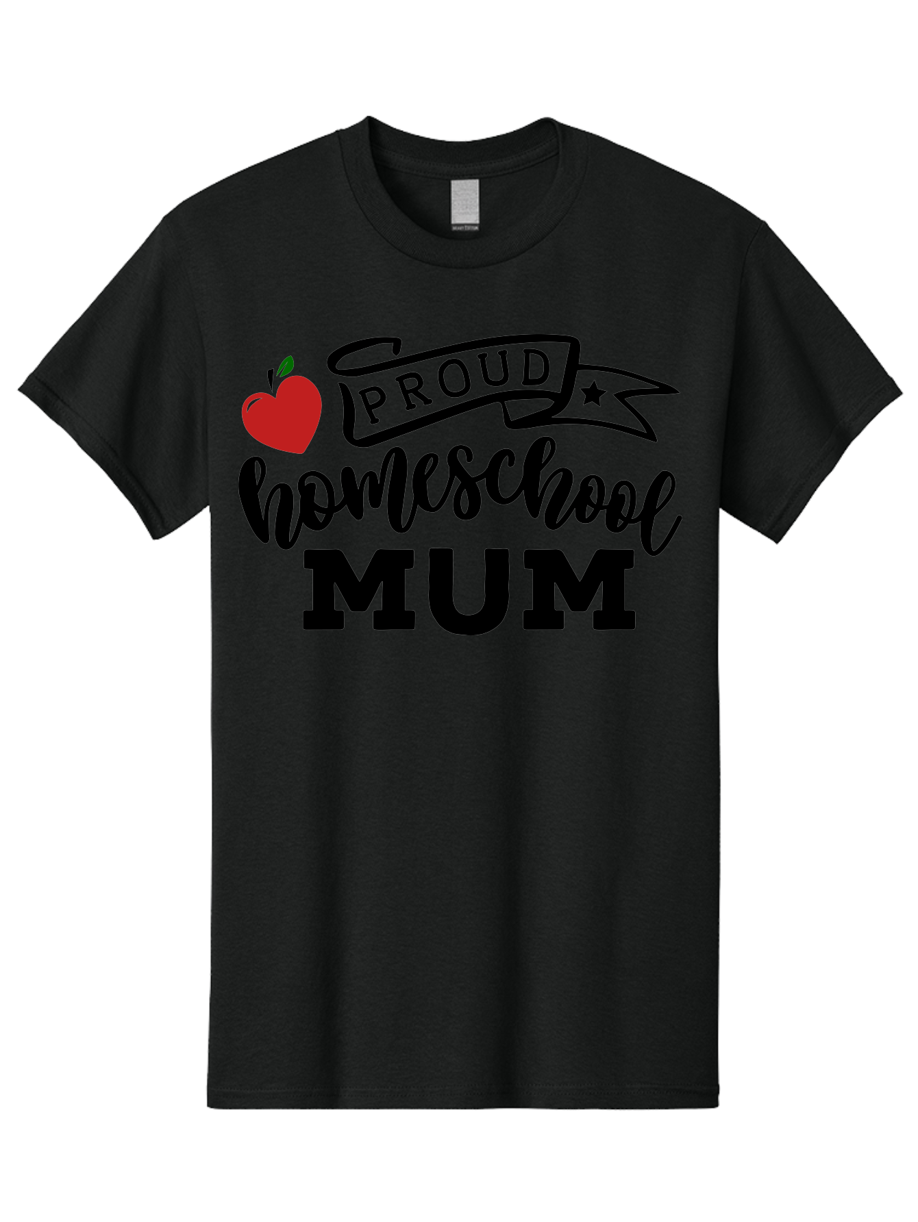 Proud-Homeschool-Mum-3 Men'S Graphic Tee, 100% Cotton, Comfortable Casual Summer Wear, Machine Washable, Homeschool Mom, Proud Parent, Apple Graphic, Inspirational Quote, Black Lettering, Bold Font, Motivational Message, Parenting Pride, Aab427