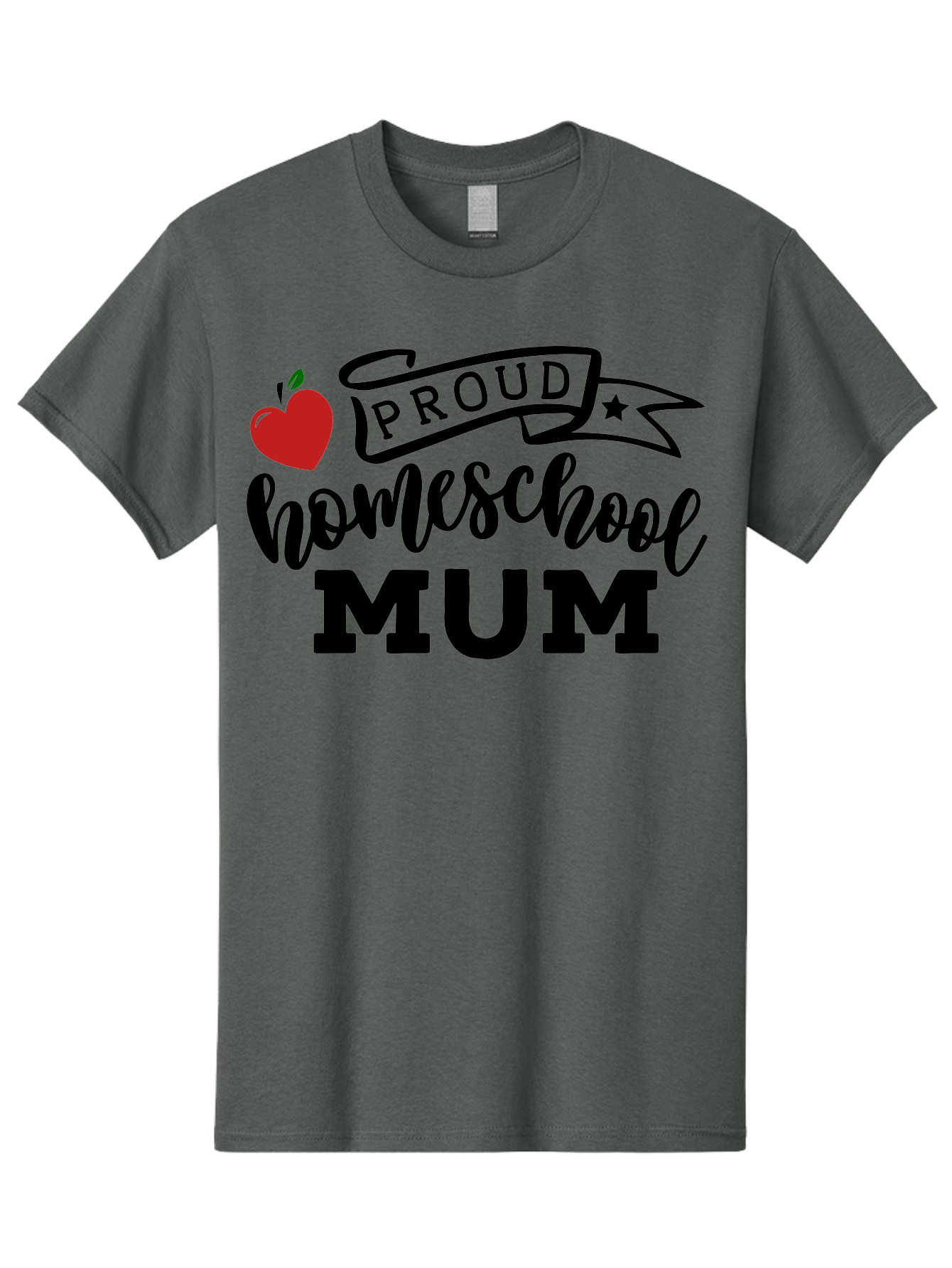 Proud-Homeschool-Mum-3 Men'S Graphic Tee, 100% Cotton, Comfortable Casual Summer Wear, Machine Washable, Homeschool Mom, Proud Parent, Apple Graphic, Inspirational Quote, Black Lettering, Bold Font, Motivational Message, Parenting Pride, Aab427