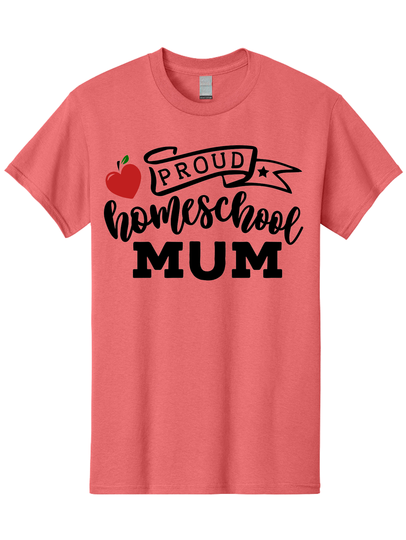 Proud-Homeschool-Mum-3 Men'S Graphic Tee, 100% Cotton, Comfortable Casual Summer Wear, Machine Washable, Homeschool Mom, Proud Parent, Apple Graphic, Inspirational Quote, Black Lettering, Bold Font, Motivational Message, Parenting Pride, Aab427