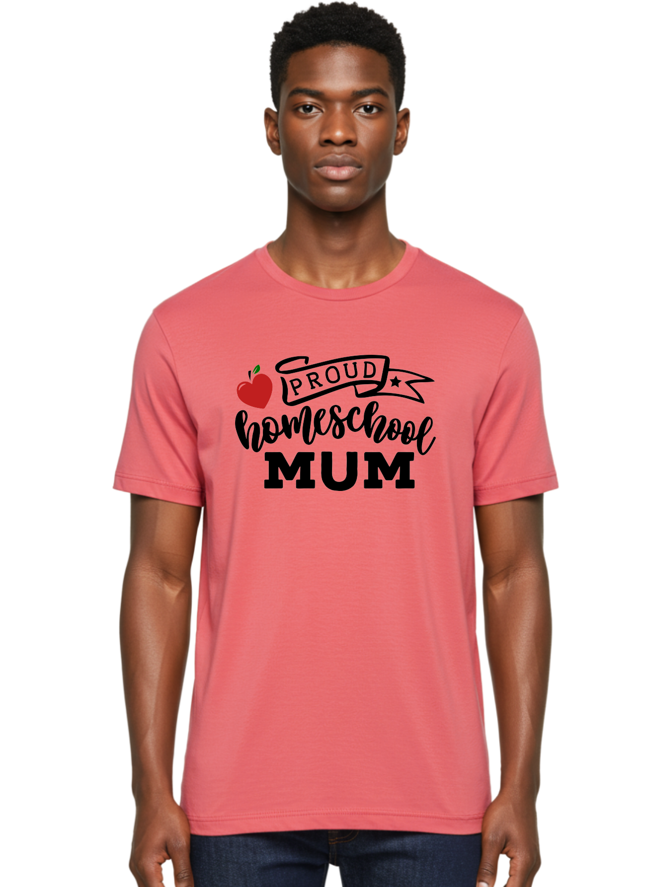 Proud-Homeschool-Mum-3 Men'S Graphic Tee, 100% Cotton, Comfortable Casual Summer Wear, Machine Washable, Homeschool Mom, Proud Parent, Apple Graphic, Inspirational Quote, Black Lettering, Bold Font, Motivational Message, Parenting Pride, Aab427