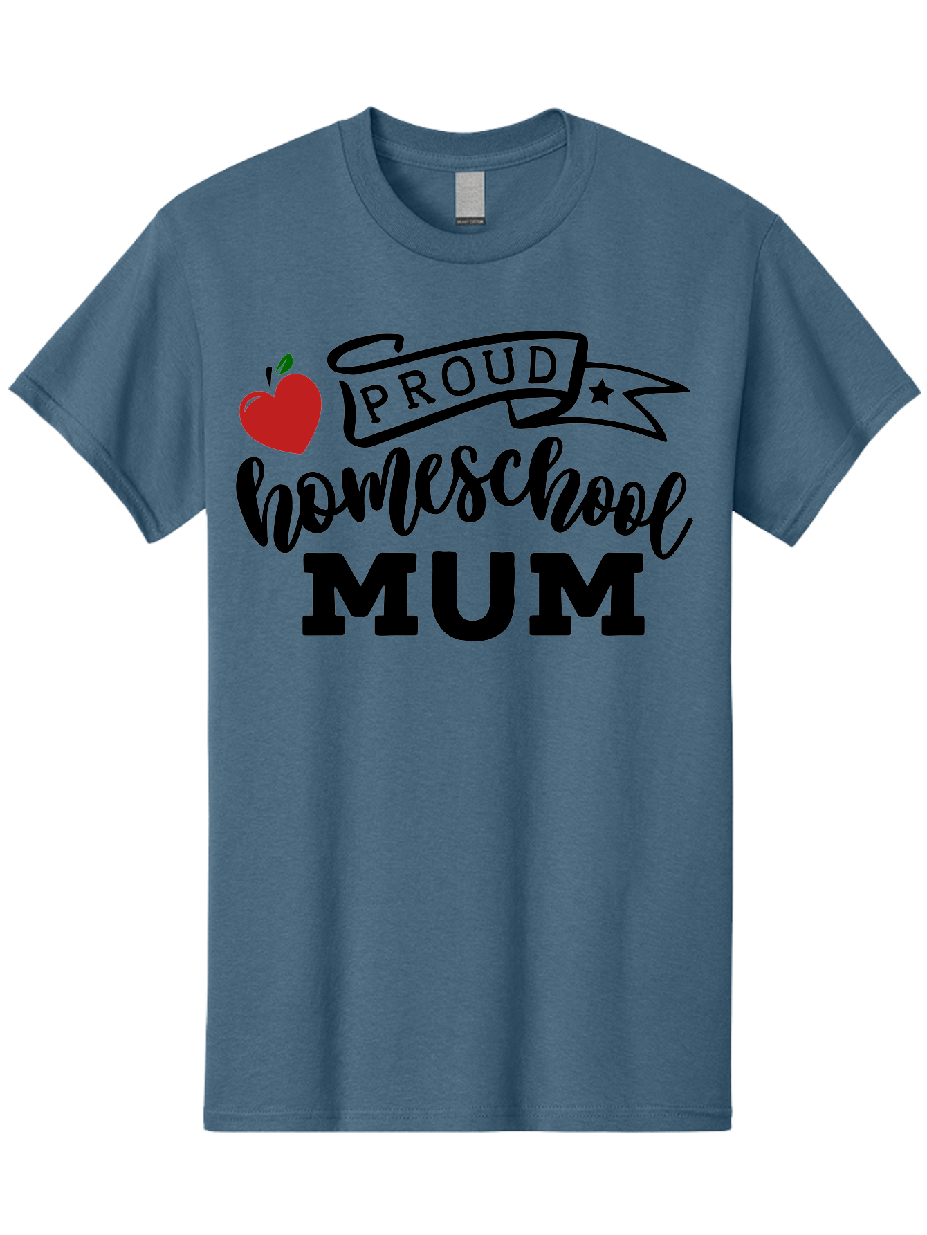 Proud-Homeschool-Mum-3 Men'S Graphic Tee, 100% Cotton, Comfortable Casual Summer Wear, Machine Washable, Homeschool Mom, Proud Parent, Apple Graphic, Inspirational Quote, Black Lettering, Bold Font, Motivational Message, Parenting Pride, Aab427