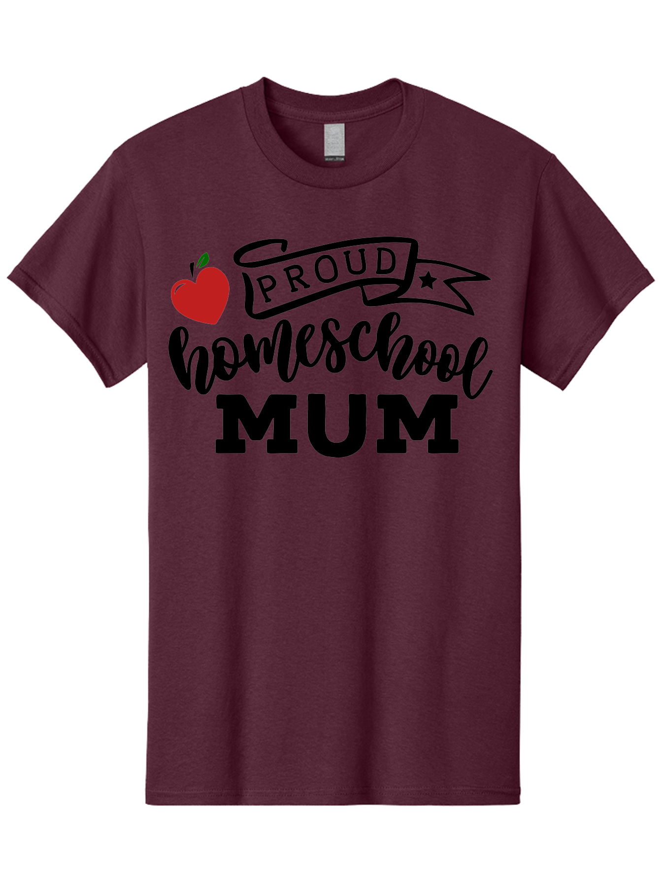 Proud-Homeschool-Mum-3 Men'S Graphic Tee, 100% Cotton, Comfortable Casual Summer Wear, Machine Washable, Homeschool Mom, Proud Parent, Apple Graphic, Inspirational Quote, Black Lettering, Bold Font, Motivational Message, Parenting Pride, Aab427