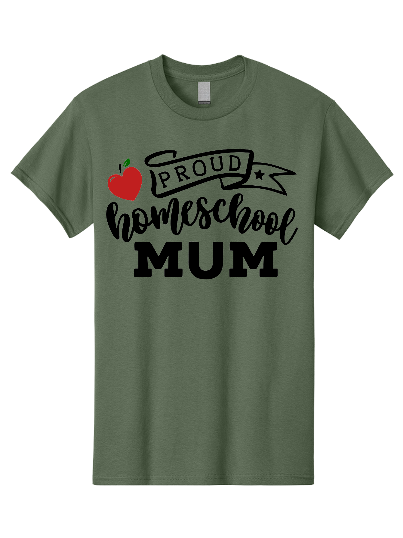 Proud-Homeschool-Mum-3 Men'S Graphic Tee, 100% Cotton, Comfortable Casual Summer Wear, Machine Washable, Homeschool Mom, Proud Parent, Apple Graphic, Inspirational Quote, Black Lettering, Bold Font, Motivational Message, Parenting Pride, Aab427
