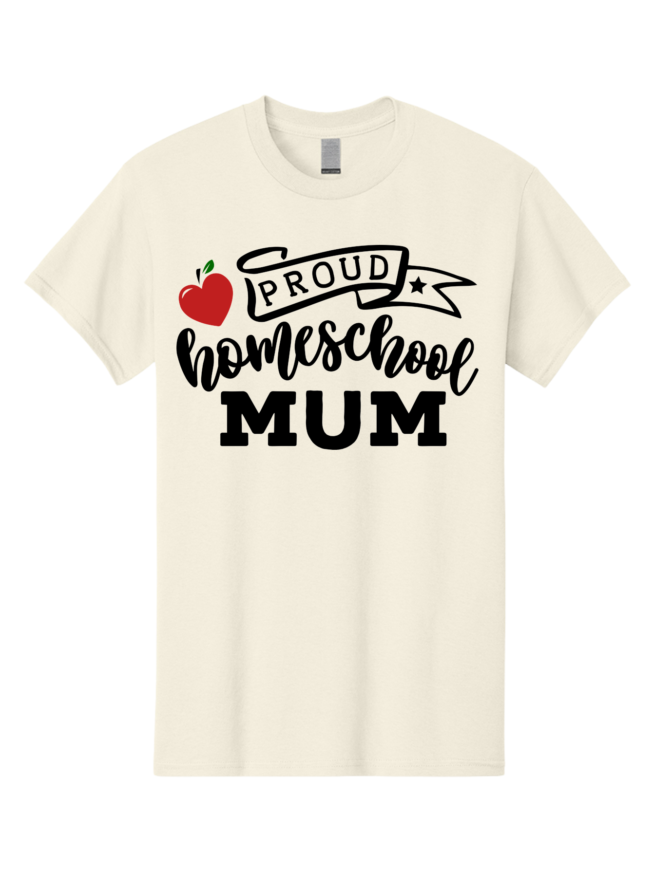 Proud-Homeschool-Mum-3 Men'S Graphic Tee, 100% Cotton, Comfortable Casual Summer Wear, Machine Washable, Homeschool Mom, Proud Parent, Apple Graphic, Inspirational Quote, Black Lettering, Bold Font, Motivational Message, Parenting Pride, Aab427