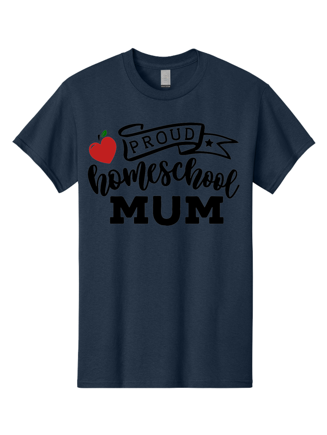 Proud-Homeschool-Mum-3 Men'S Graphic Tee, 100% Cotton, Comfortable Casual Summer Wear, Machine Washable, Homeschool Mom, Proud Parent, Apple Graphic, Inspirational Quote, Black Lettering, Bold Font, Motivational Message, Parenting Pride, Aab427