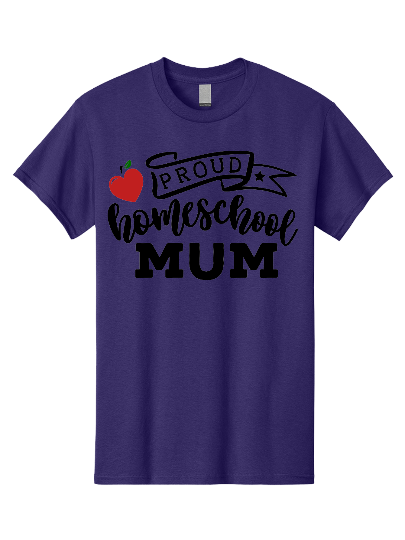 Proud-Homeschool-Mum-3 Men'S Graphic Tee, 100% Cotton, Comfortable Casual Summer Wear, Machine Washable, Homeschool Mom, Proud Parent, Apple Graphic, Inspirational Quote, Black Lettering, Bold Font, Motivational Message, Parenting Pride, Aab427