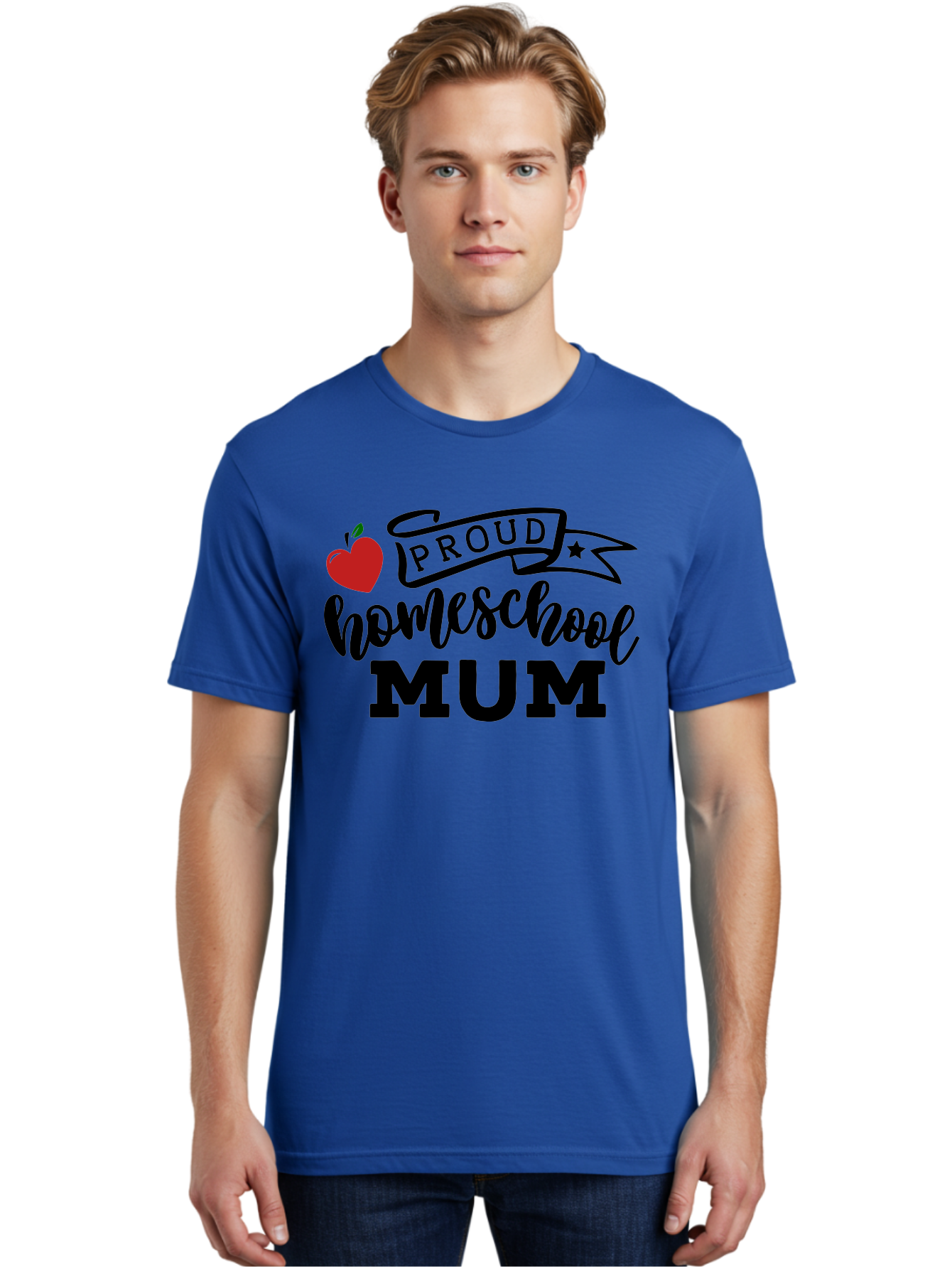 Proud-Homeschool-Mum-3 Men'S Graphic Tee, 100% Cotton, Comfortable Casual Summer Wear, Machine Washable, Homeschool Mom, Proud Parent, Apple Graphic, Inspirational Quote, Black Lettering, Bold Font, Motivational Message, Parenting Pride, Aab427