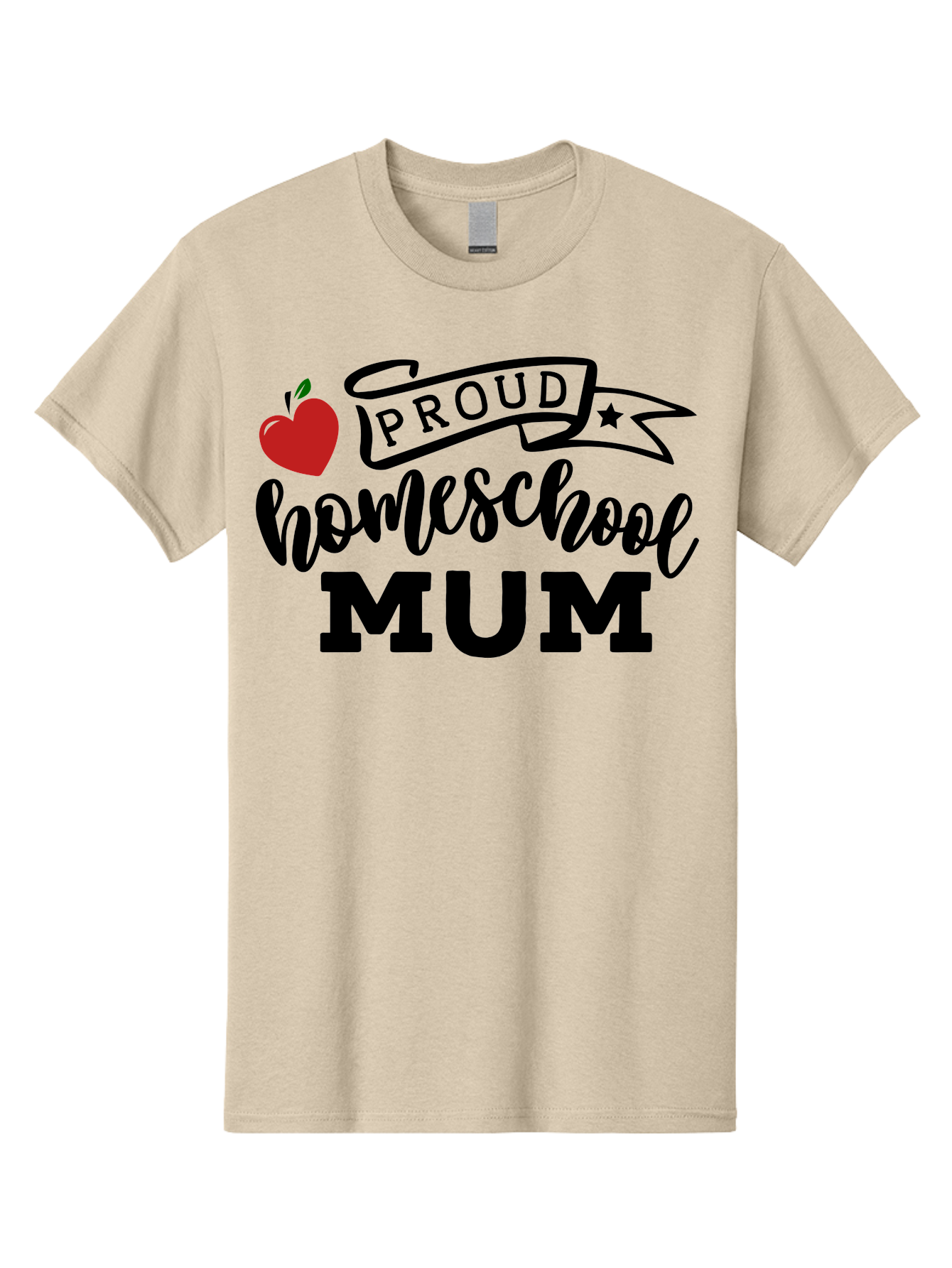Proud-Homeschool-Mum-3 Men'S Graphic Tee, 100% Cotton, Comfortable Casual Summer Wear, Machine Washable, Homeschool Mom, Proud Parent, Apple Graphic, Inspirational Quote, Black Lettering, Bold Font, Motivational Message, Parenting Pride, Aab427