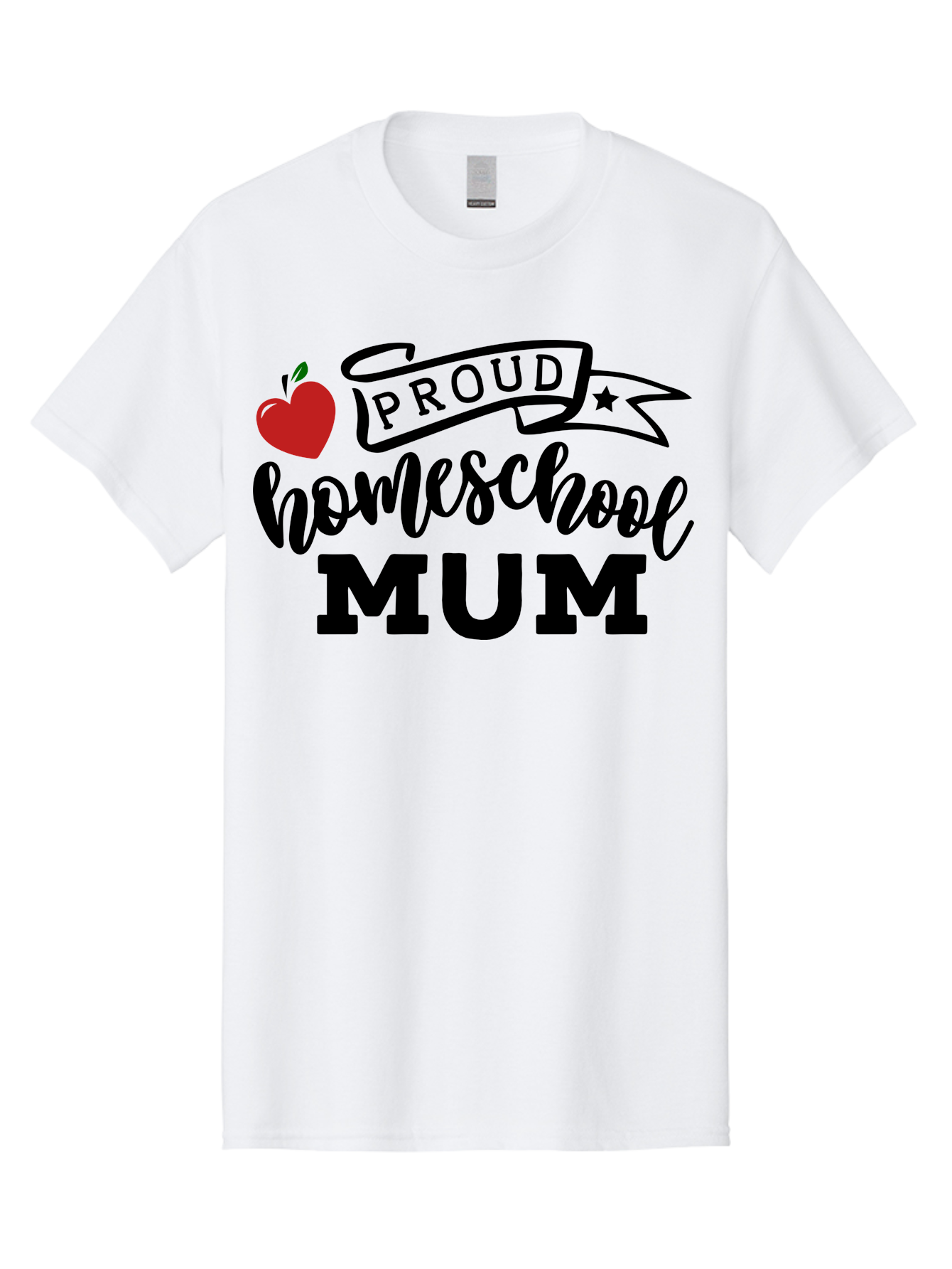 Proud-Homeschool-Mum-3 Men'S Graphic Tee, 100% Cotton, Comfortable Casual Summer Wear, Machine Washable, Homeschool Mom, Proud Parent, Apple Graphic, Inspirational Quote, Black Lettering, Bold Font, Motivational Message, Parenting Pride, Aab427