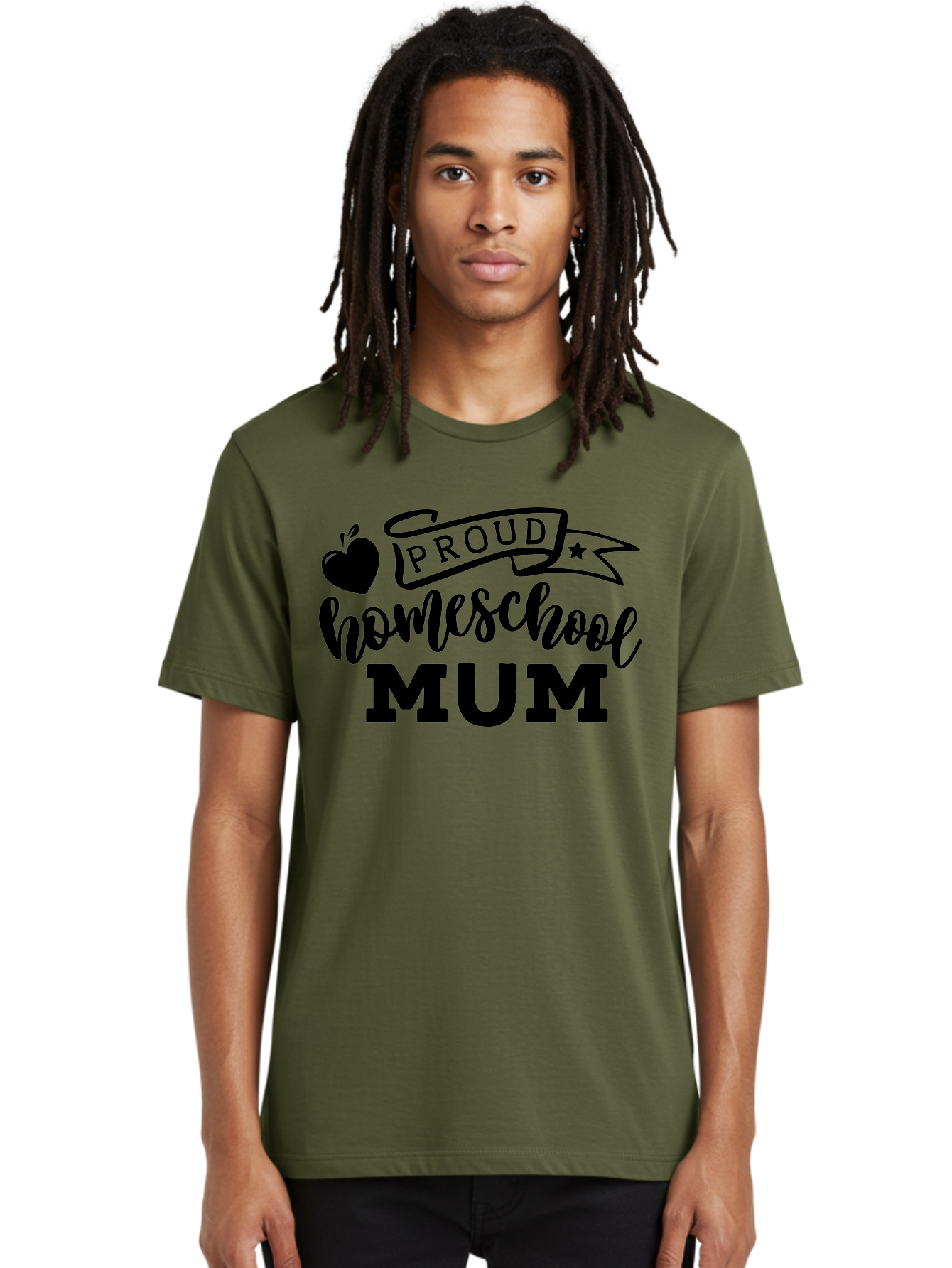 Proud-Homeschool-Mum Men'S Graphic Tee, 100% Cotton, Comfortable Casual Summer Wear, Machine Washable, Homeschool Mom, Proud Parent, Education, Learning, Apple Symbol, Star Icon, Homeschooling, Mom Life Aab428