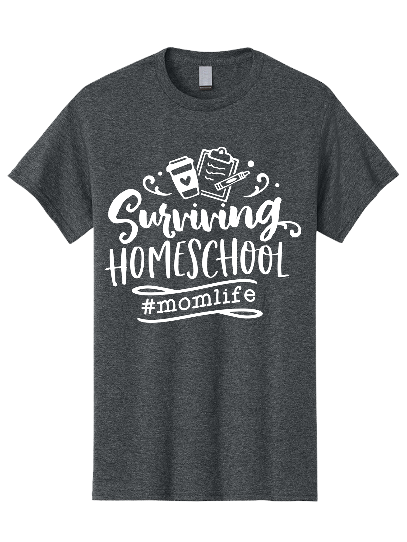 Surviving-Homeschool-1 Men'S Graphic Tee, 100% Cotton, Comfortable Casual Summer Wear, Machine Washable, Homeschooling Mom, Mom Life, Surviving Homeschool, Homeschool Survival, Parenting Tips, Education At Home, Momlife, Coffee Cup, Clipboard, Aab432